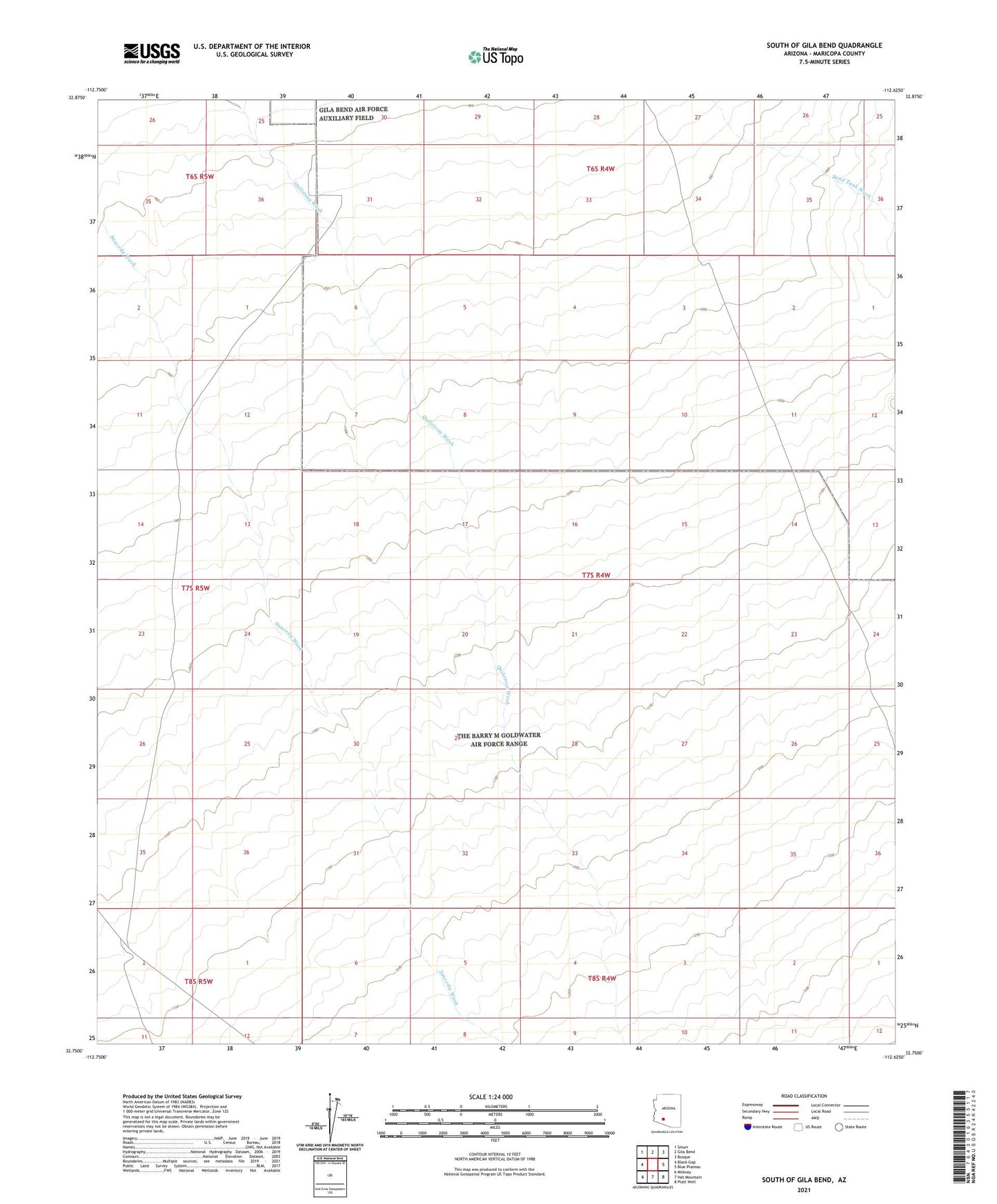 South of Gila Bend Arizona US Topo Map Image