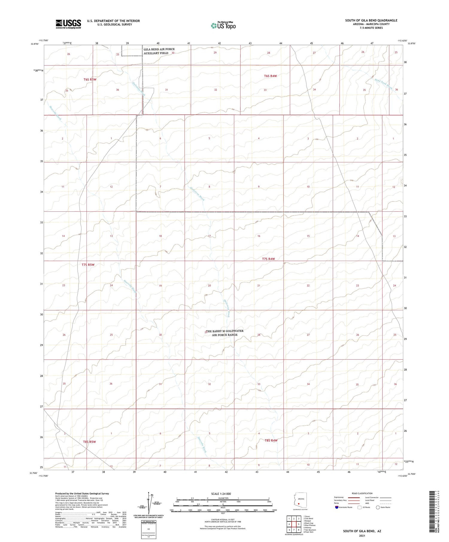 South of Gila Bend Arizona US Topo Map Image