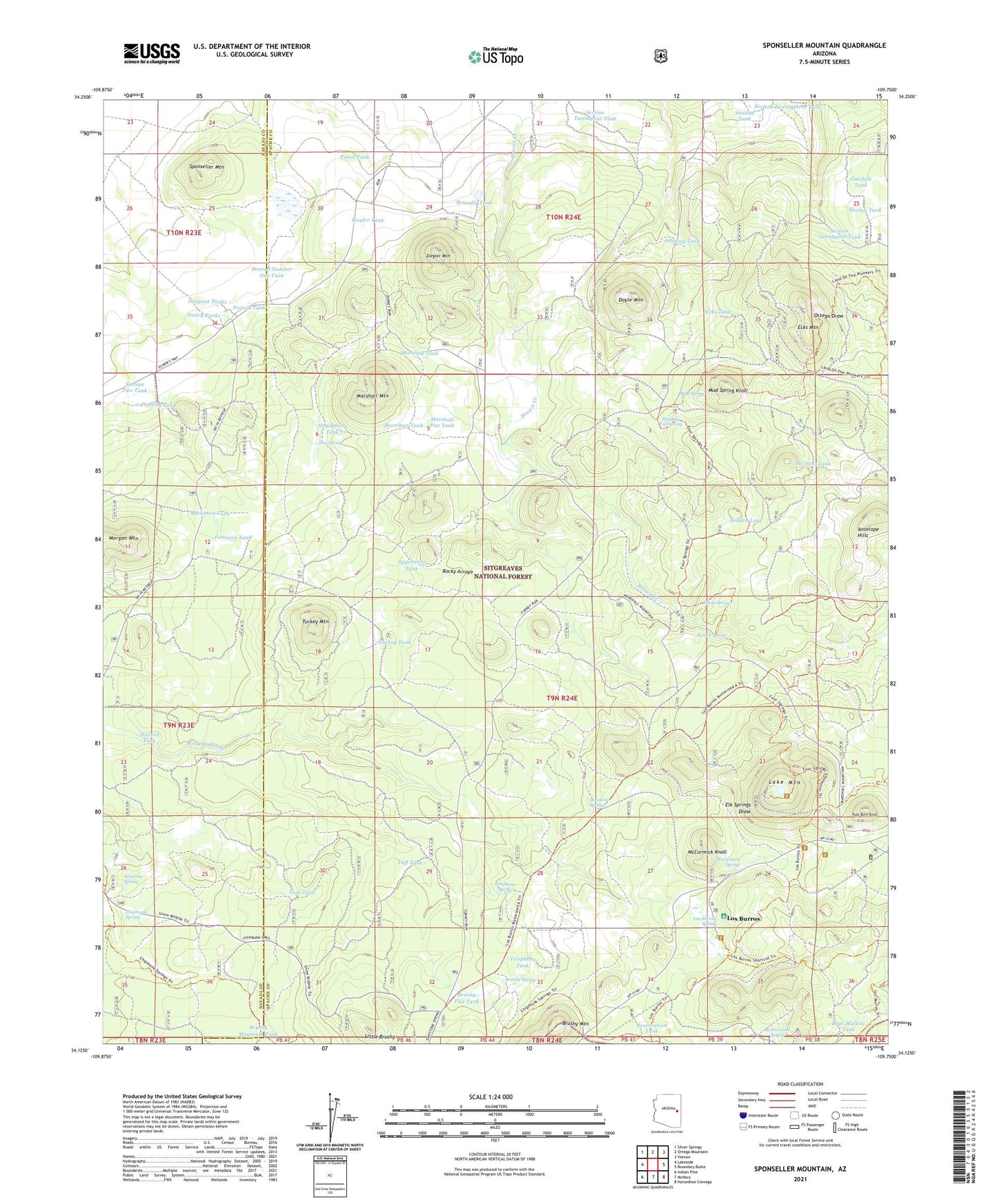 Sponseller Mountain Arizona US Topo Map Image