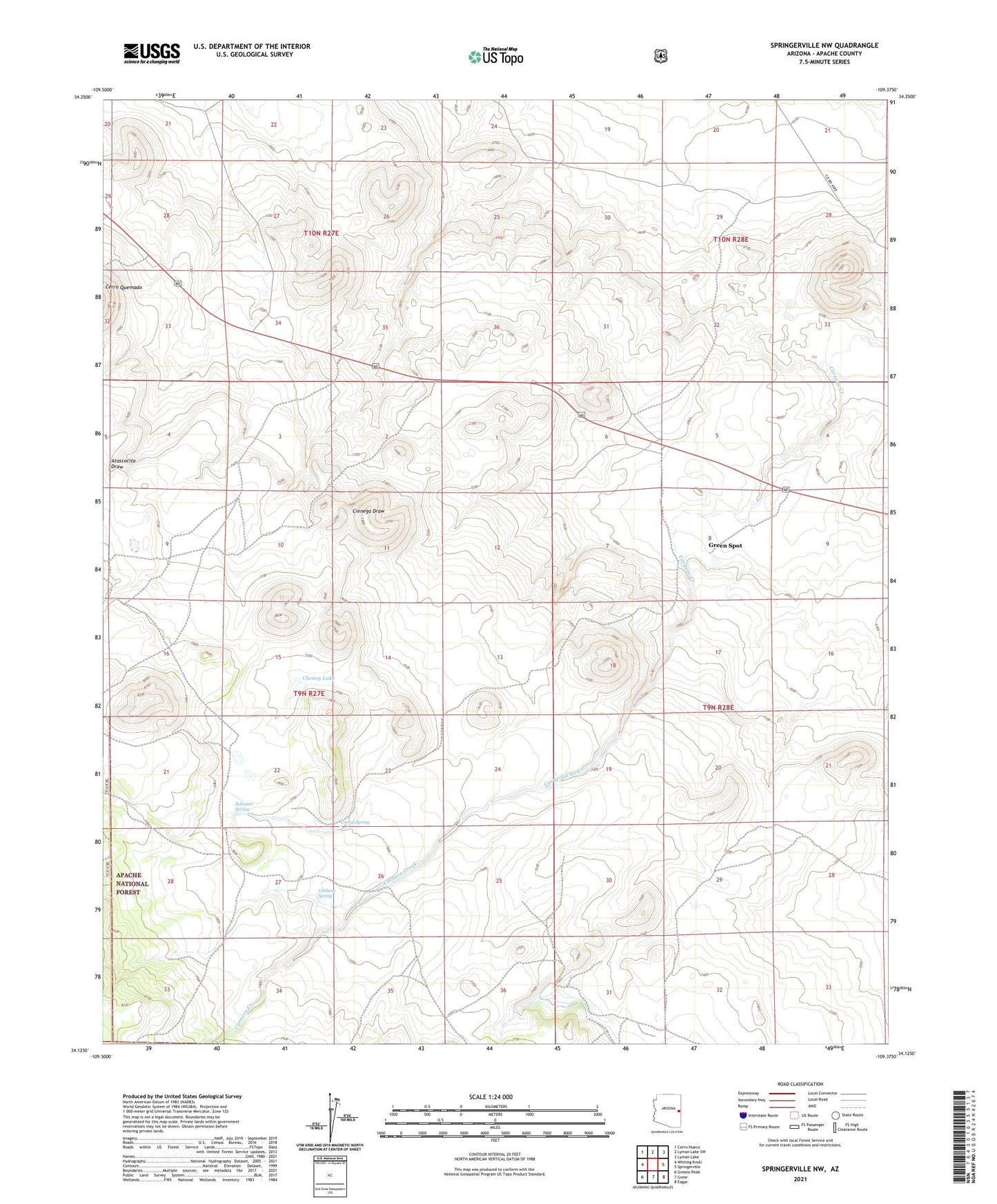 Springerville NW Arizona US Topo Map Image