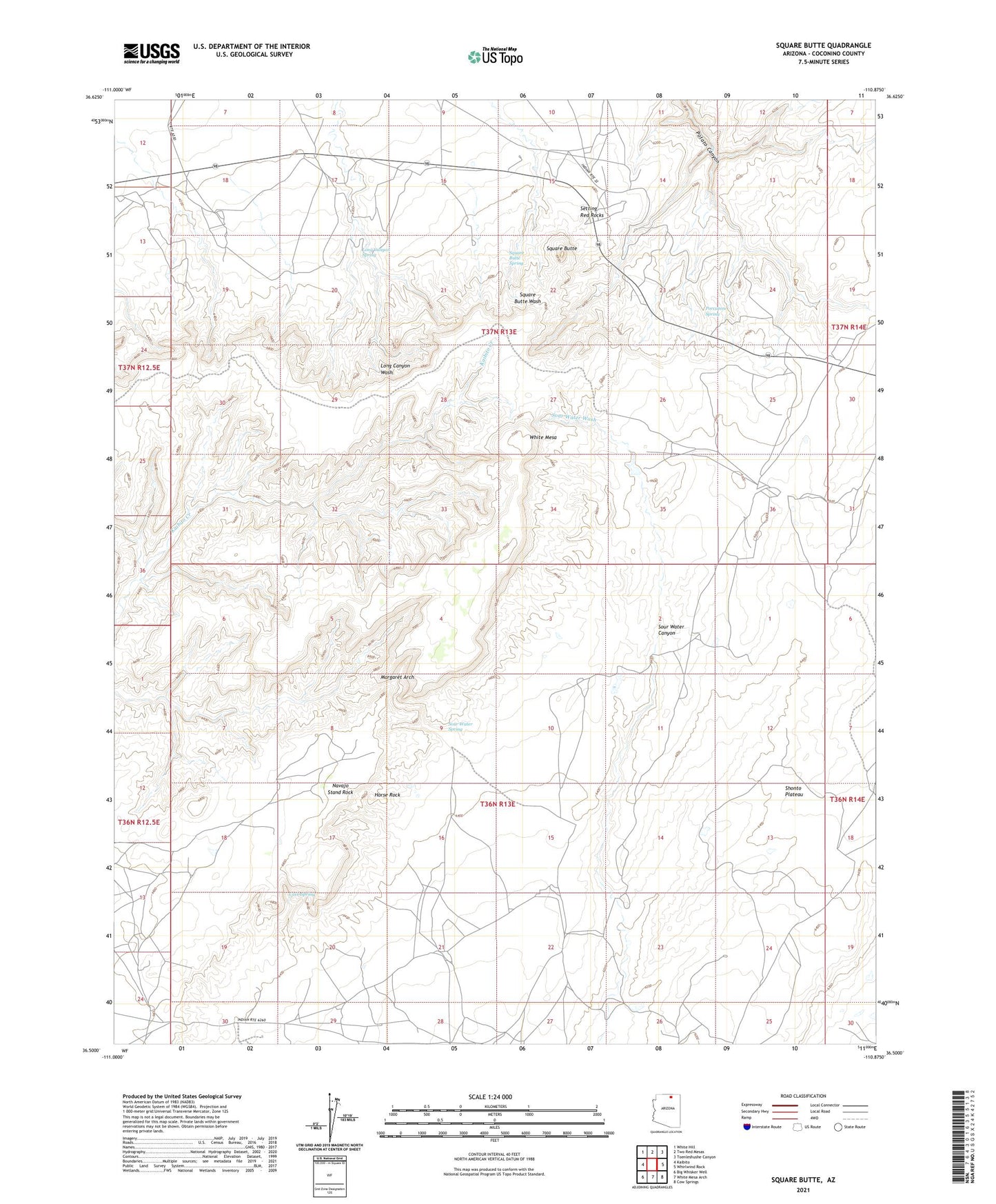 Square Butte Arizona US Topo Map Image