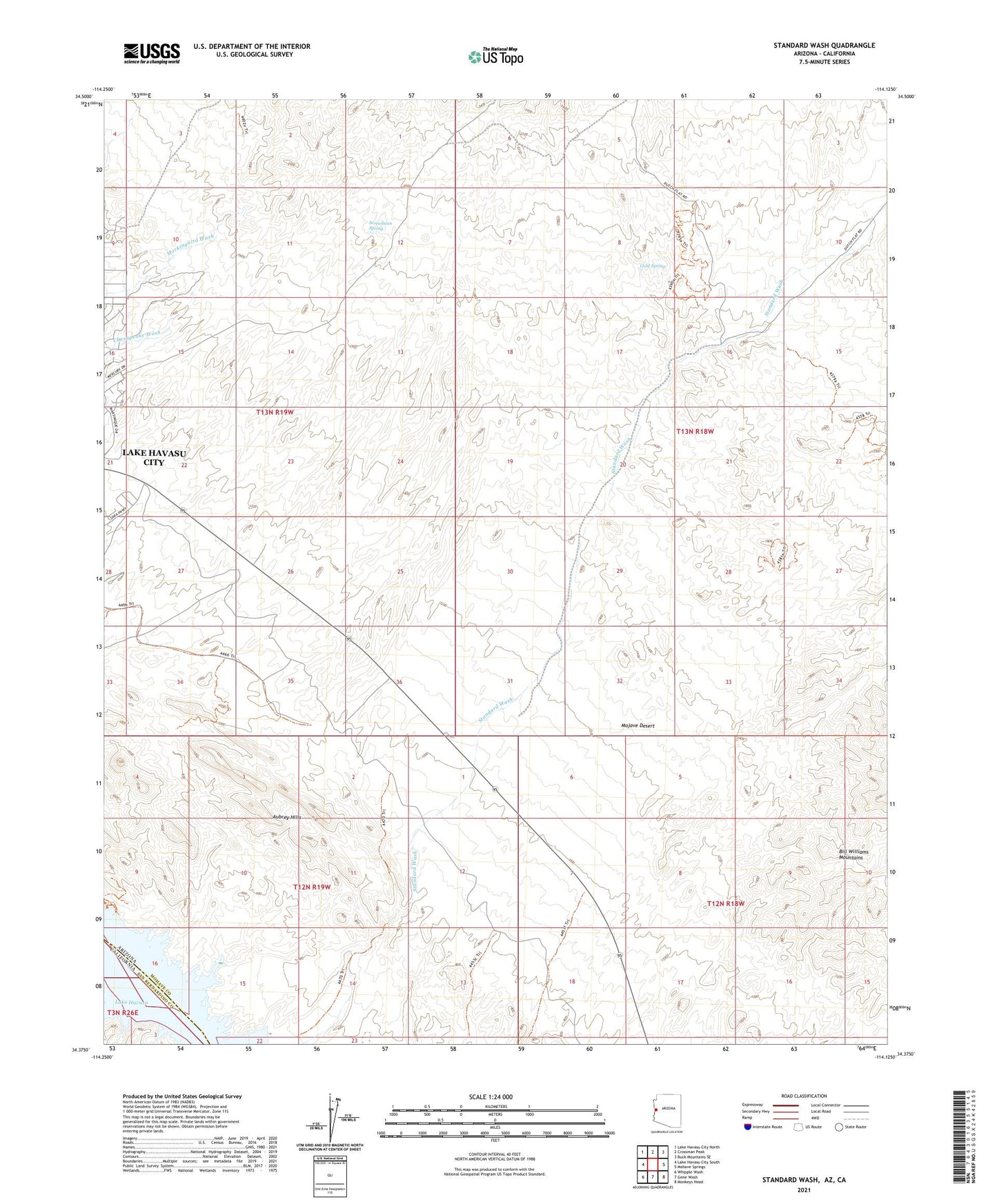 Standard Wash Arizona US Topo Map Image
