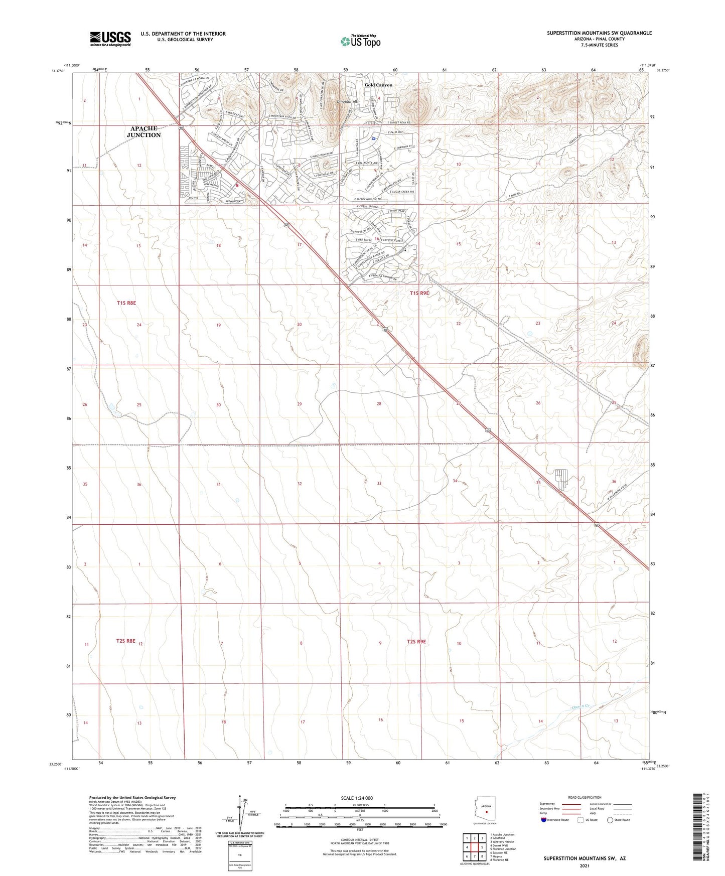 Superstition Mountains SW Arizona US Topo Map Image