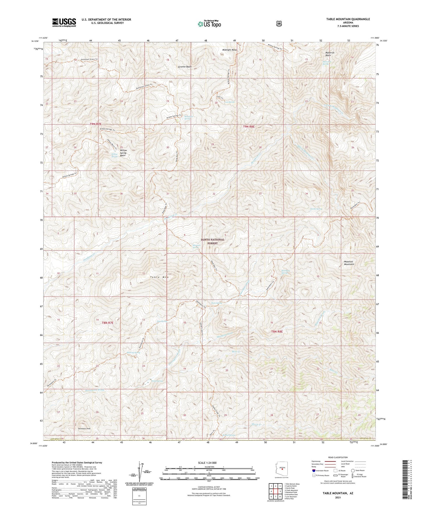 Table Mountain Arizona US Topo Map Image