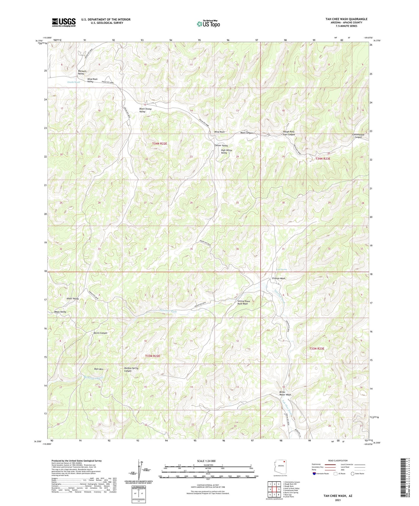 Tah Chee Wash Arizona US Topo Map Image