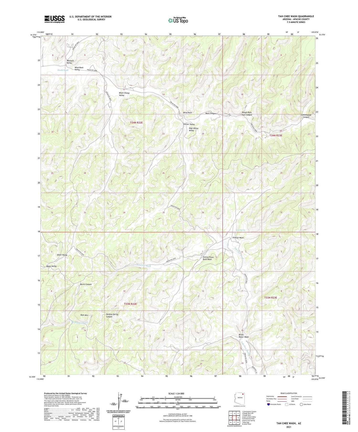 Tah Chee Wash Arizona US Topo Map Image
