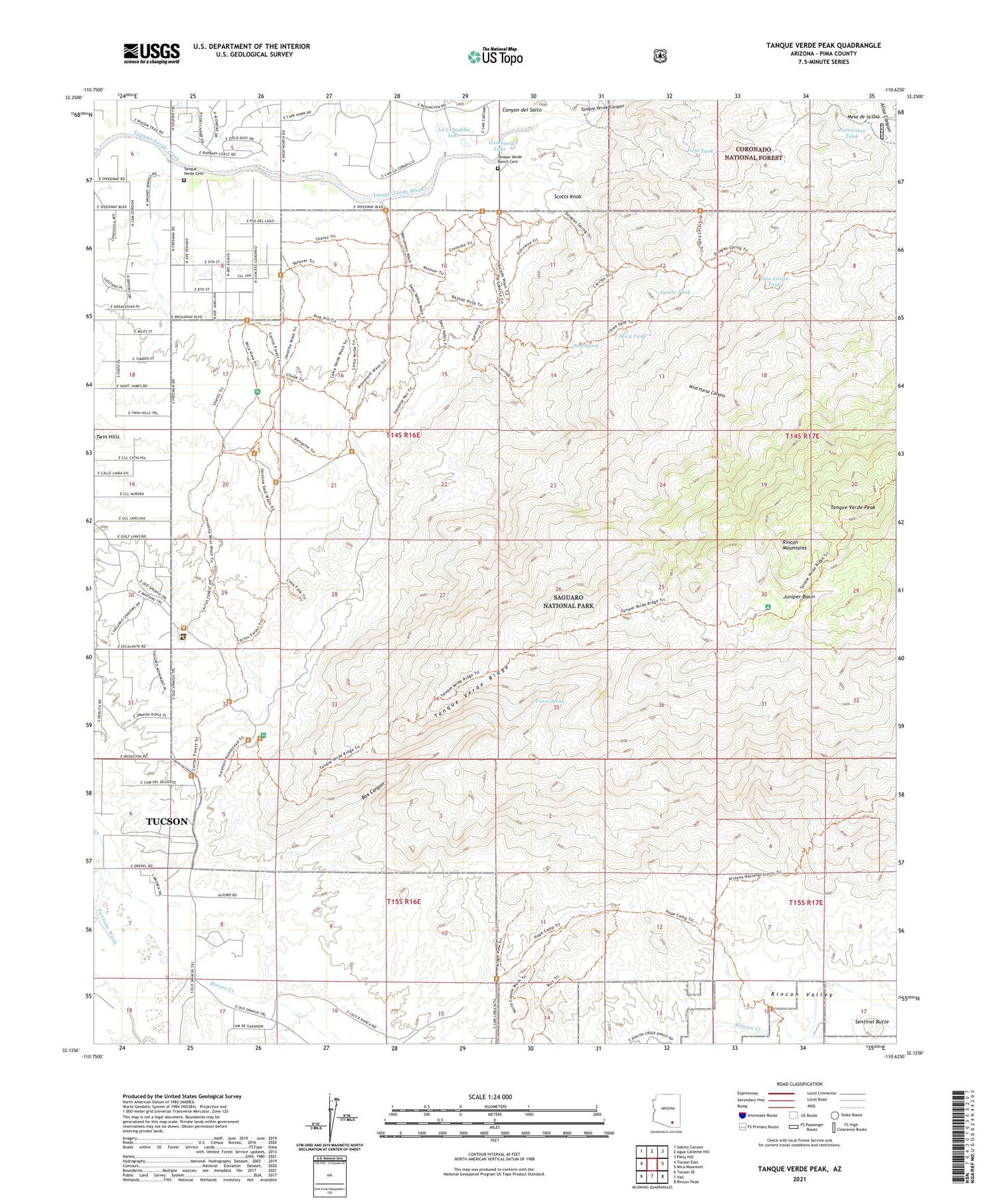 Tanque Verde Peak Arizona US Topo Map Image