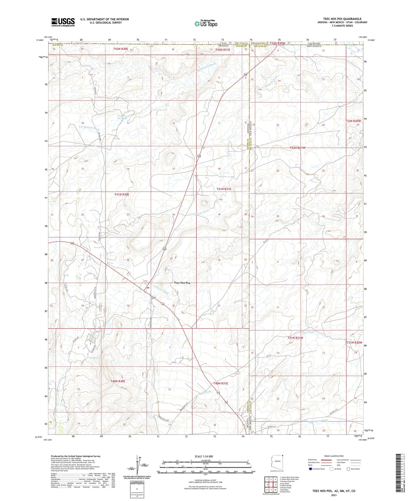 Teec Nos Pos Arizona US Topo Map Image