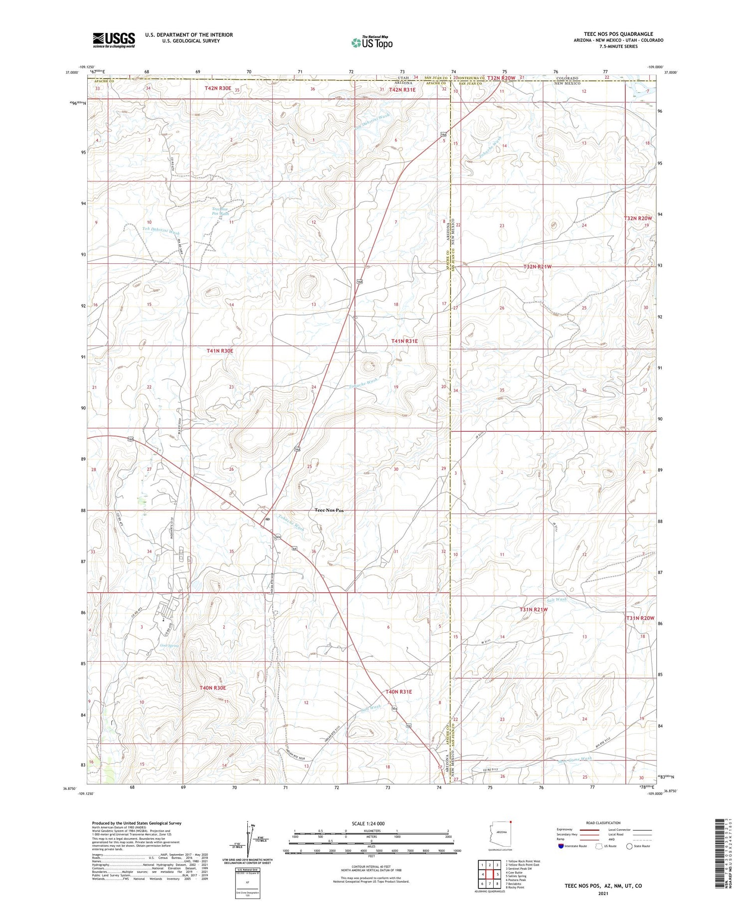 Teec Nos Pos Arizona US Topo Map Image