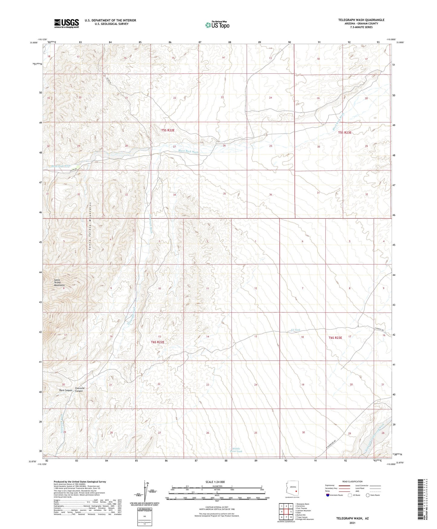 Telegraph Wash Arizona US Topo Map Image