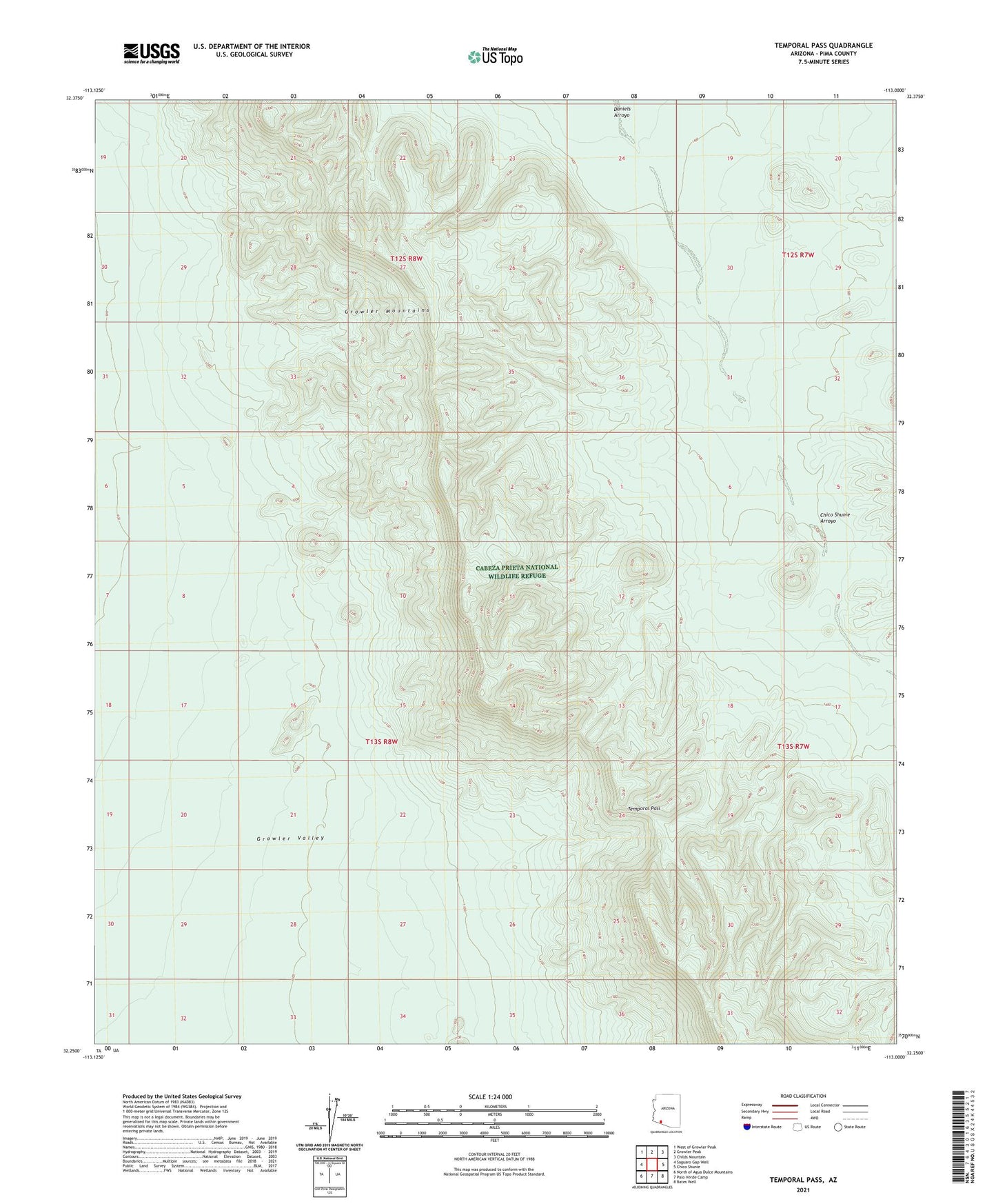 Temporal Pass Arizona US Topo Map Image
