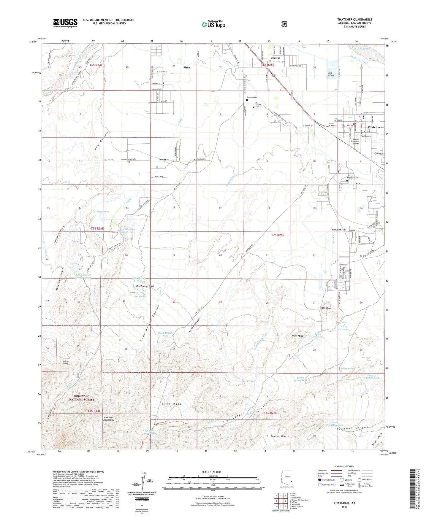 Thatcher Arizona US Topo Map Image