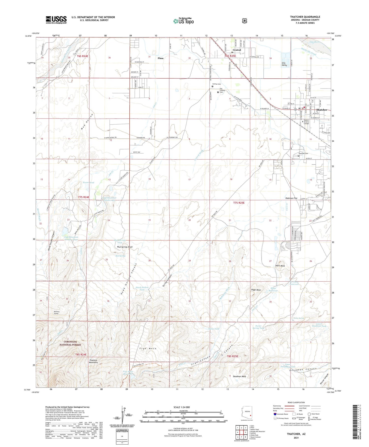 Thatcher Arizona US Topo Map Image