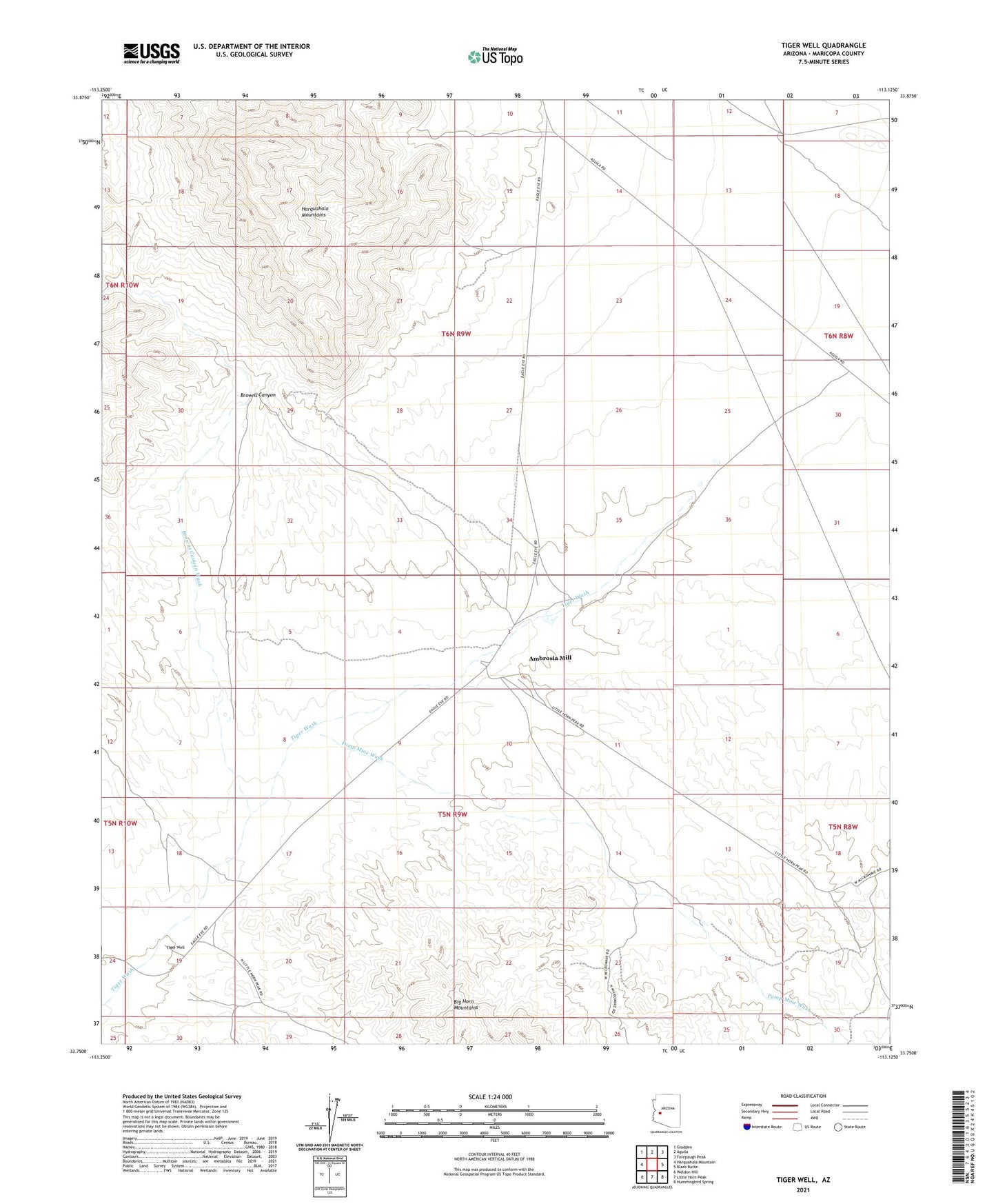 Tiger Well Arizona US Topo Map Image