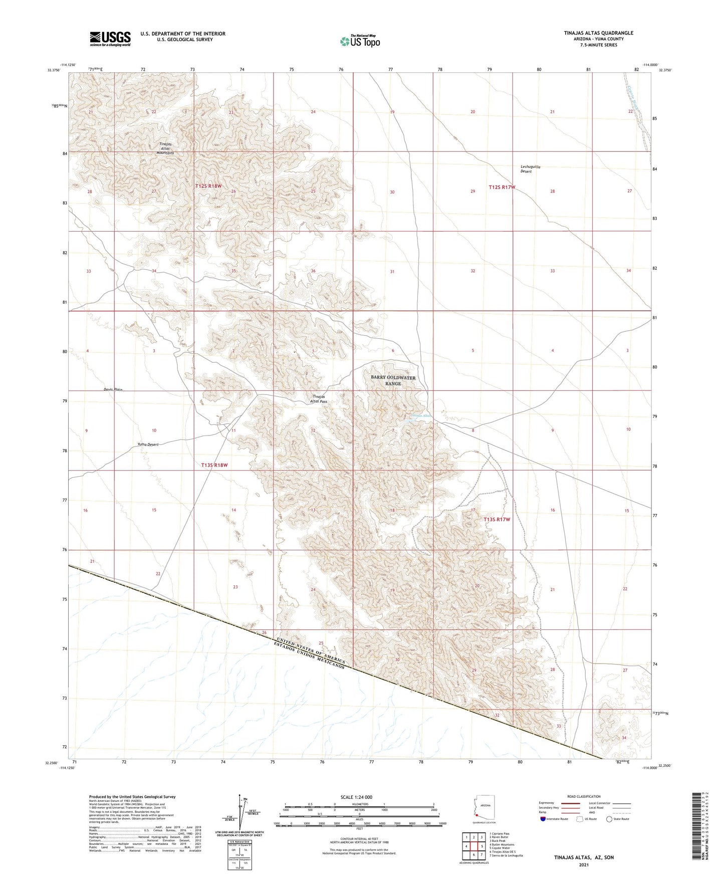 Tinajas Altas Arizona US Topo Map Image