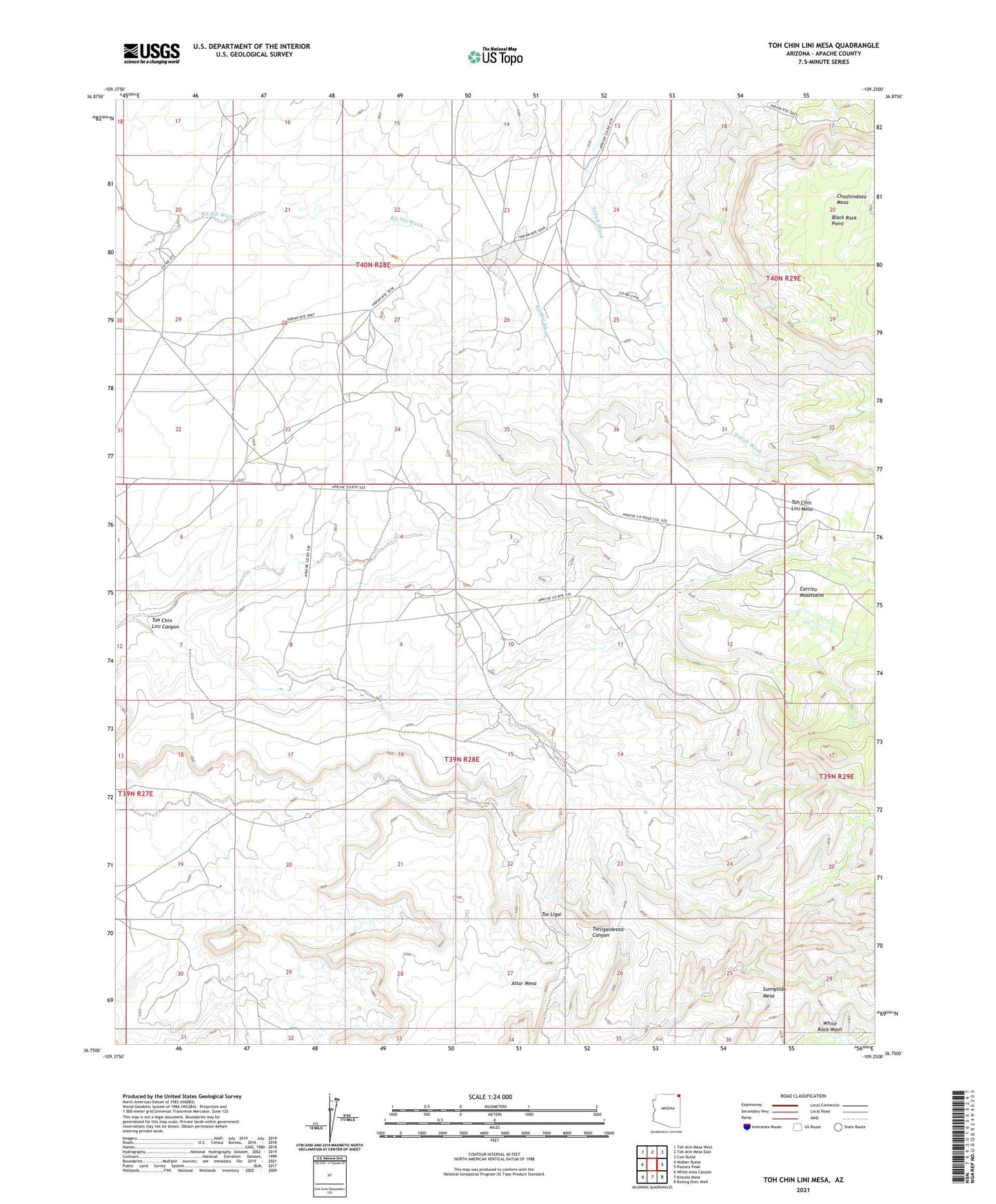 Toh Chin Lini Mesa Arizona US Topo Map Image