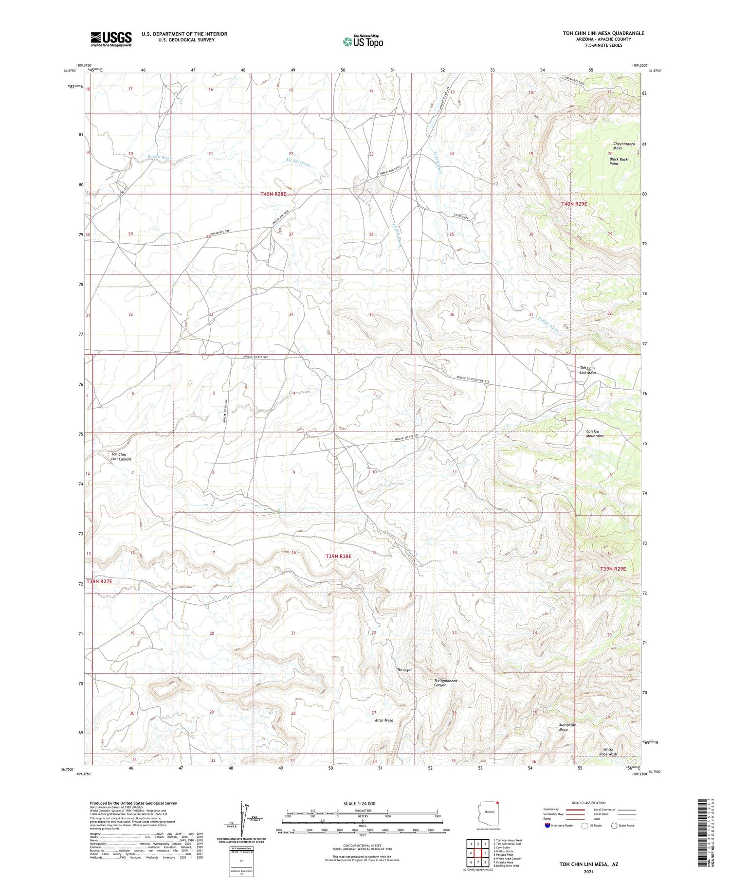 Toh Chin Lini Mesa Arizona US Topo Map Image