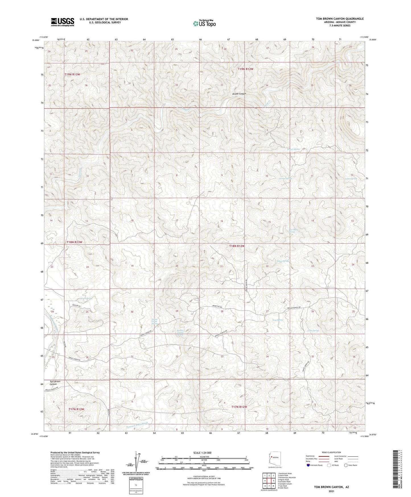 Tom Brown Canyon Arizona US Topo Map Image