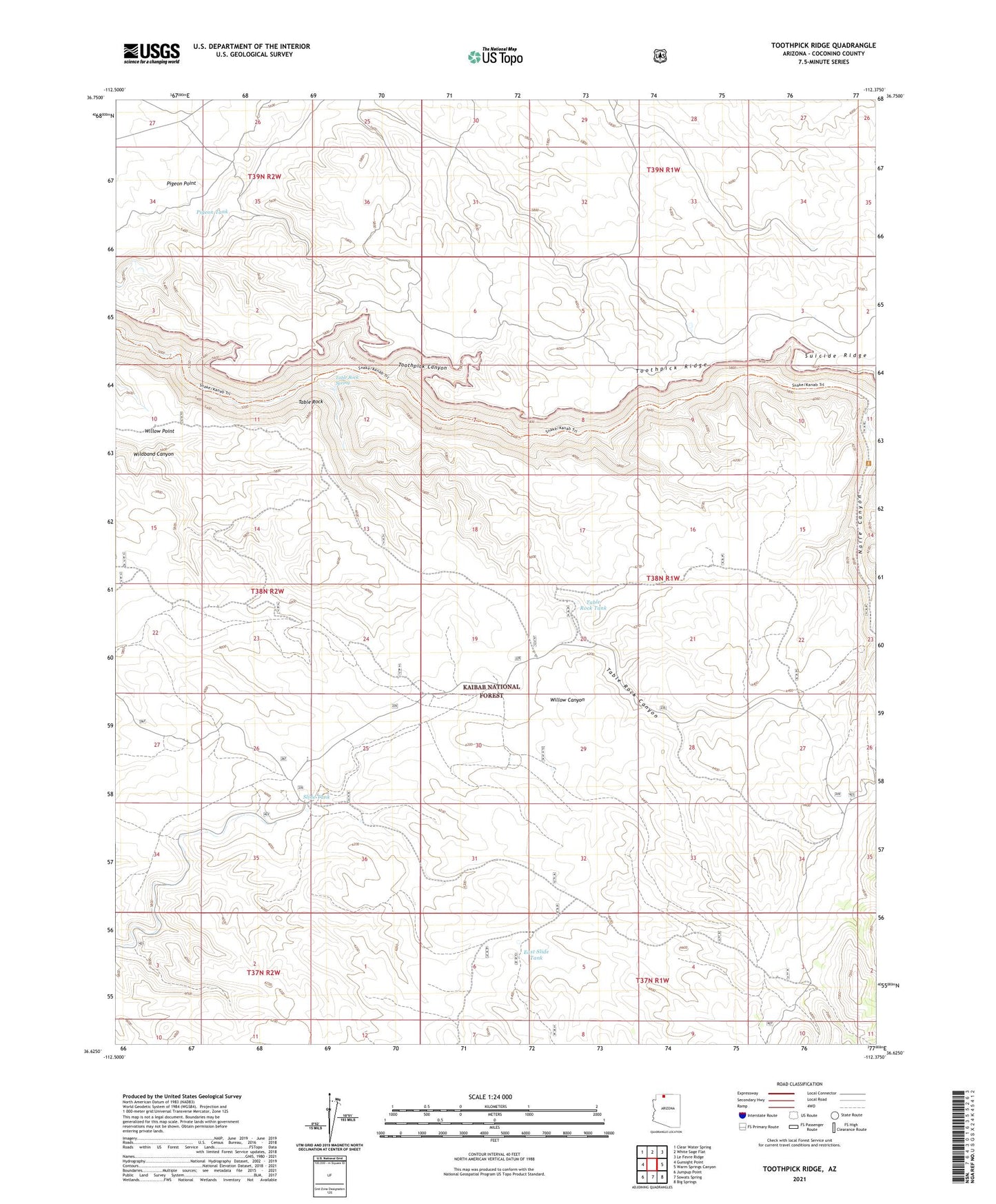 Toothpick Ridge Arizona US Topo Map Image