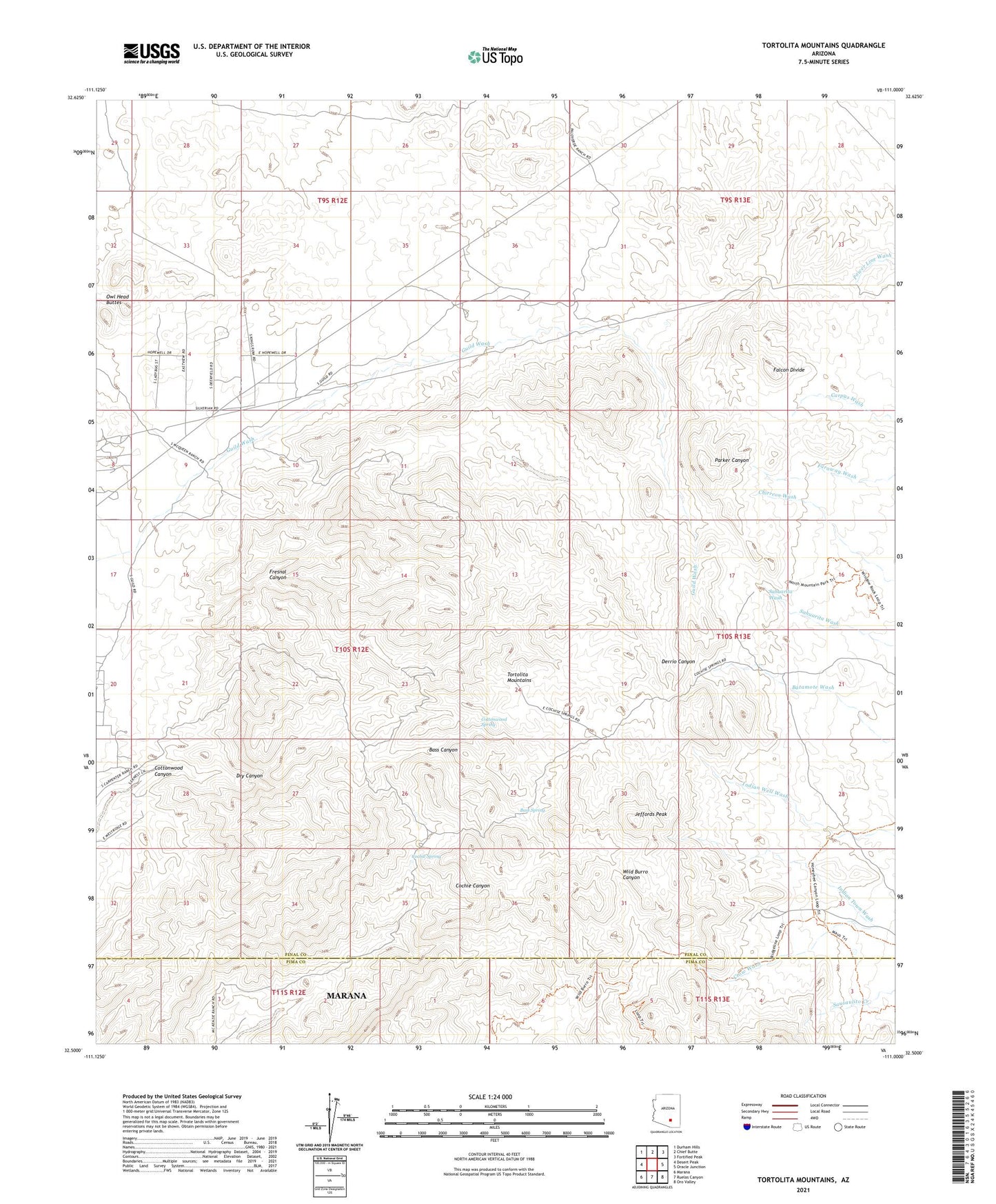 Tortolita Mountains Arizona US Topo Map Image