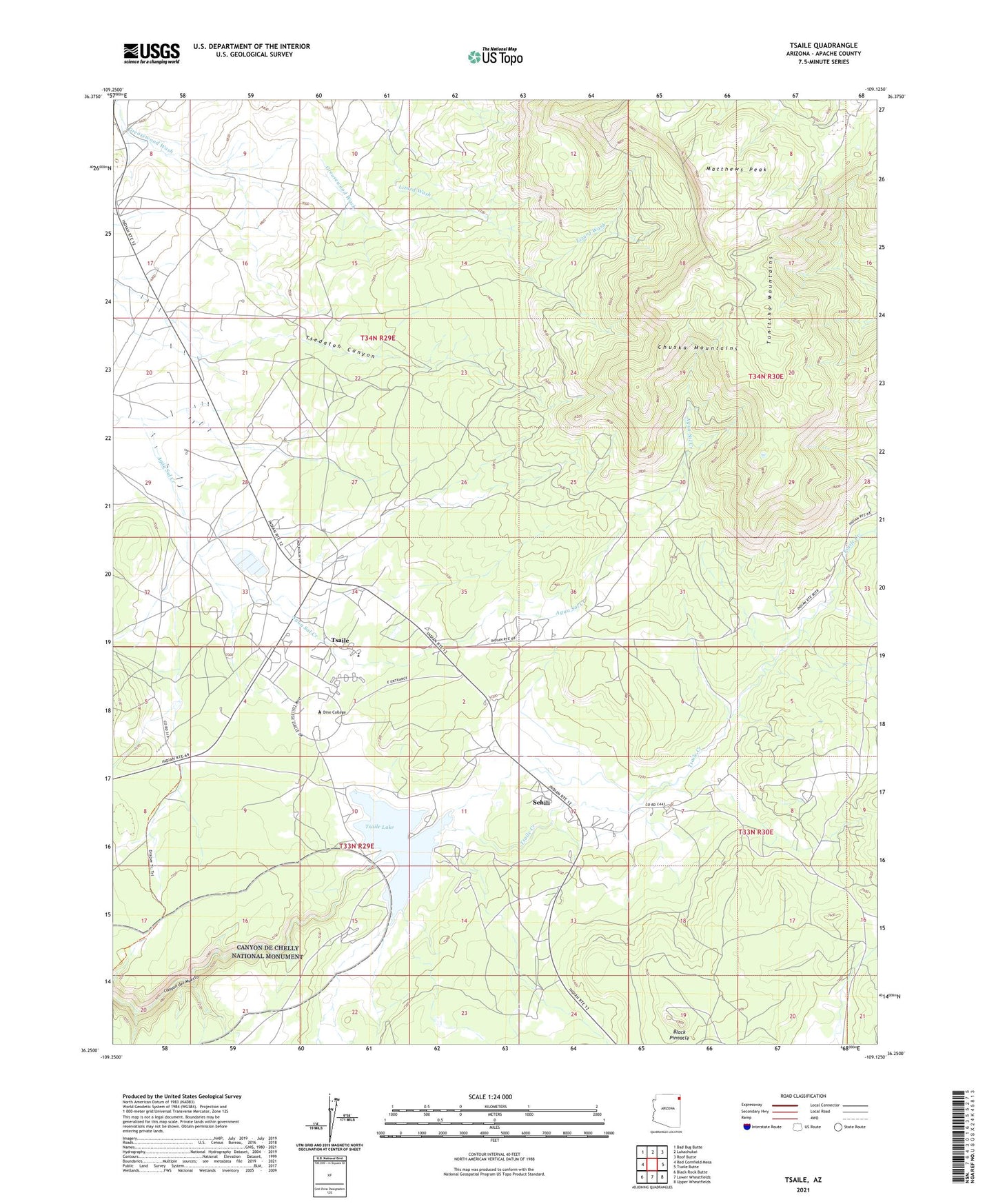 Tsaile Arizona US Topo Map Image