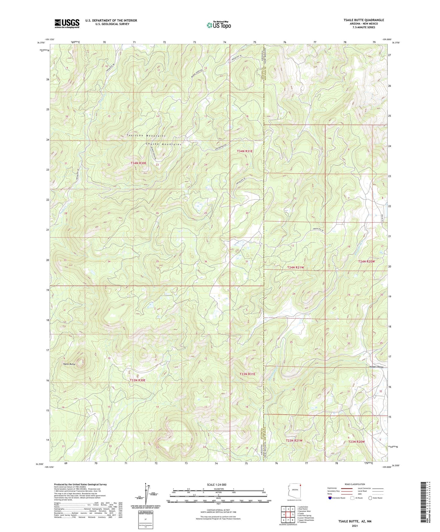 Tsaile Butte Arizona US Topo Map Image