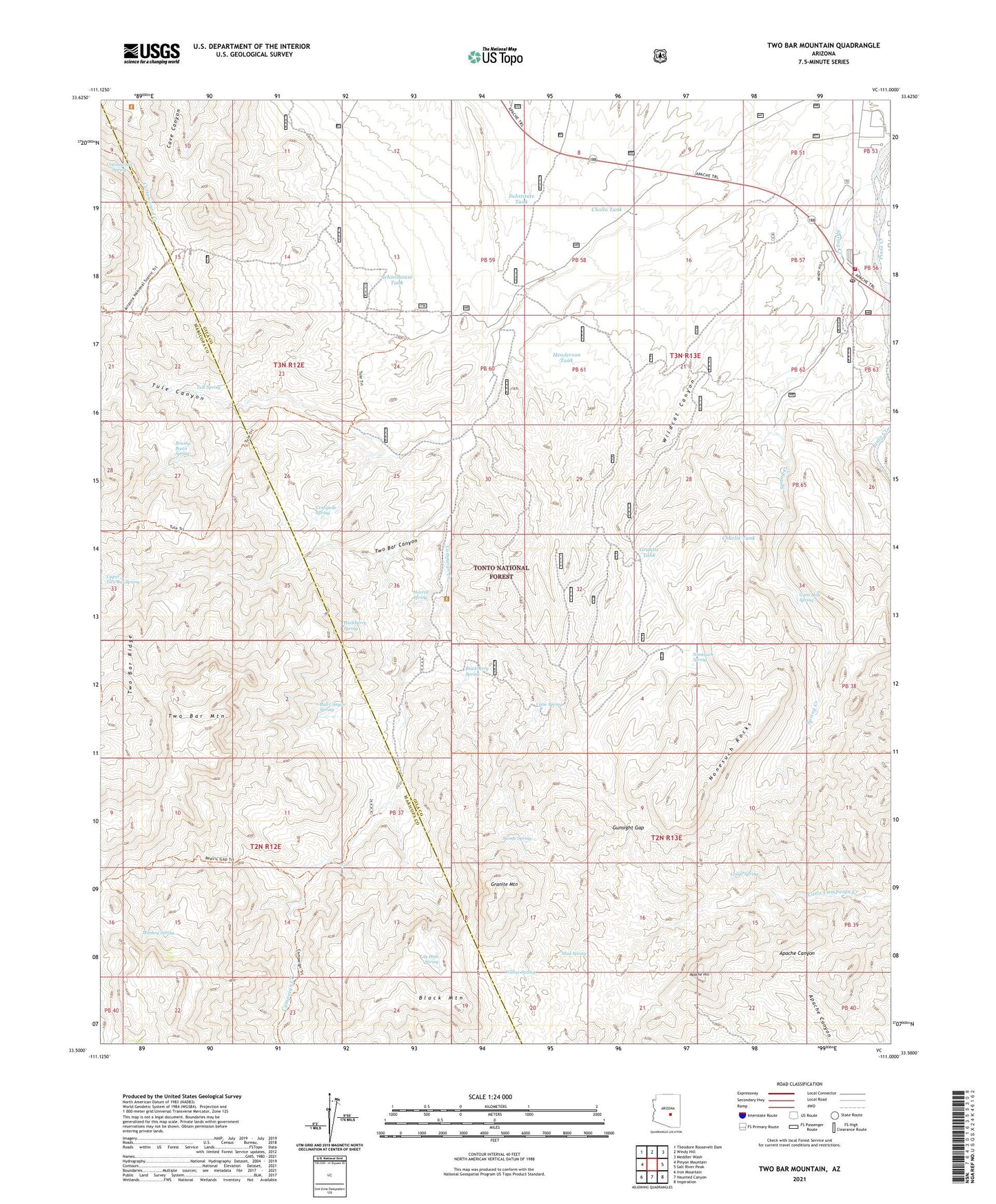 Two Bar Mountain Arizona US Topo Map Image