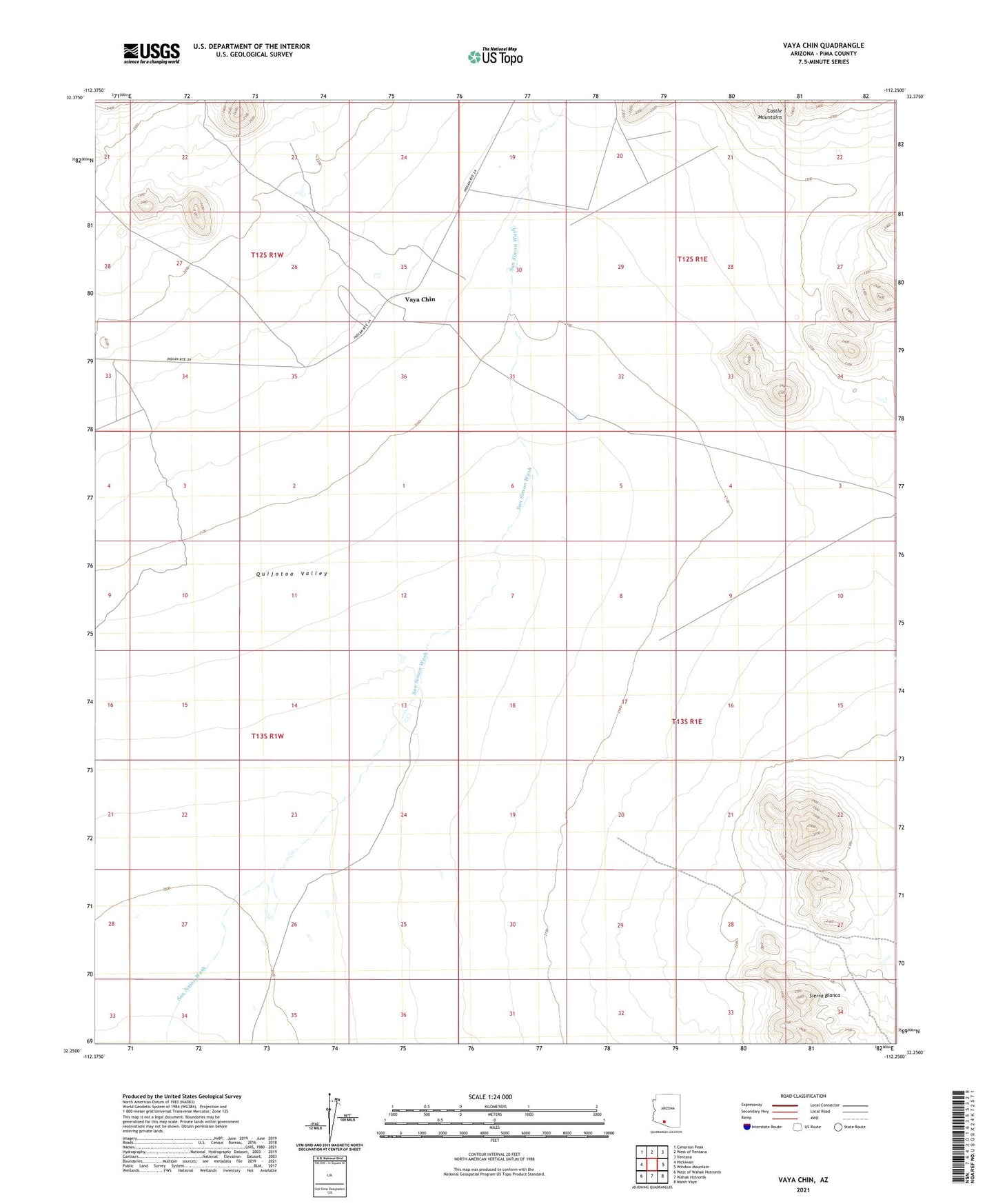 Vaya Chin Arizona US Topo Map Image