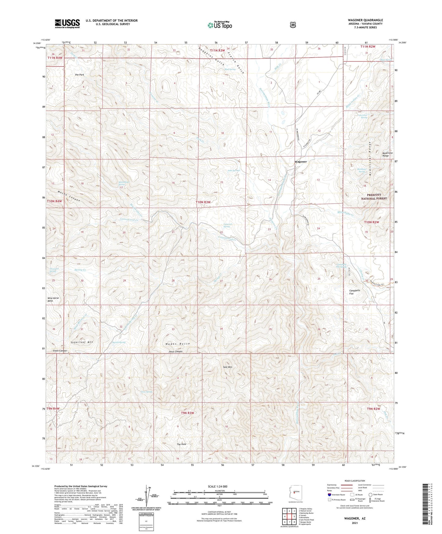 Wagoner Arizona US Topo Map Image