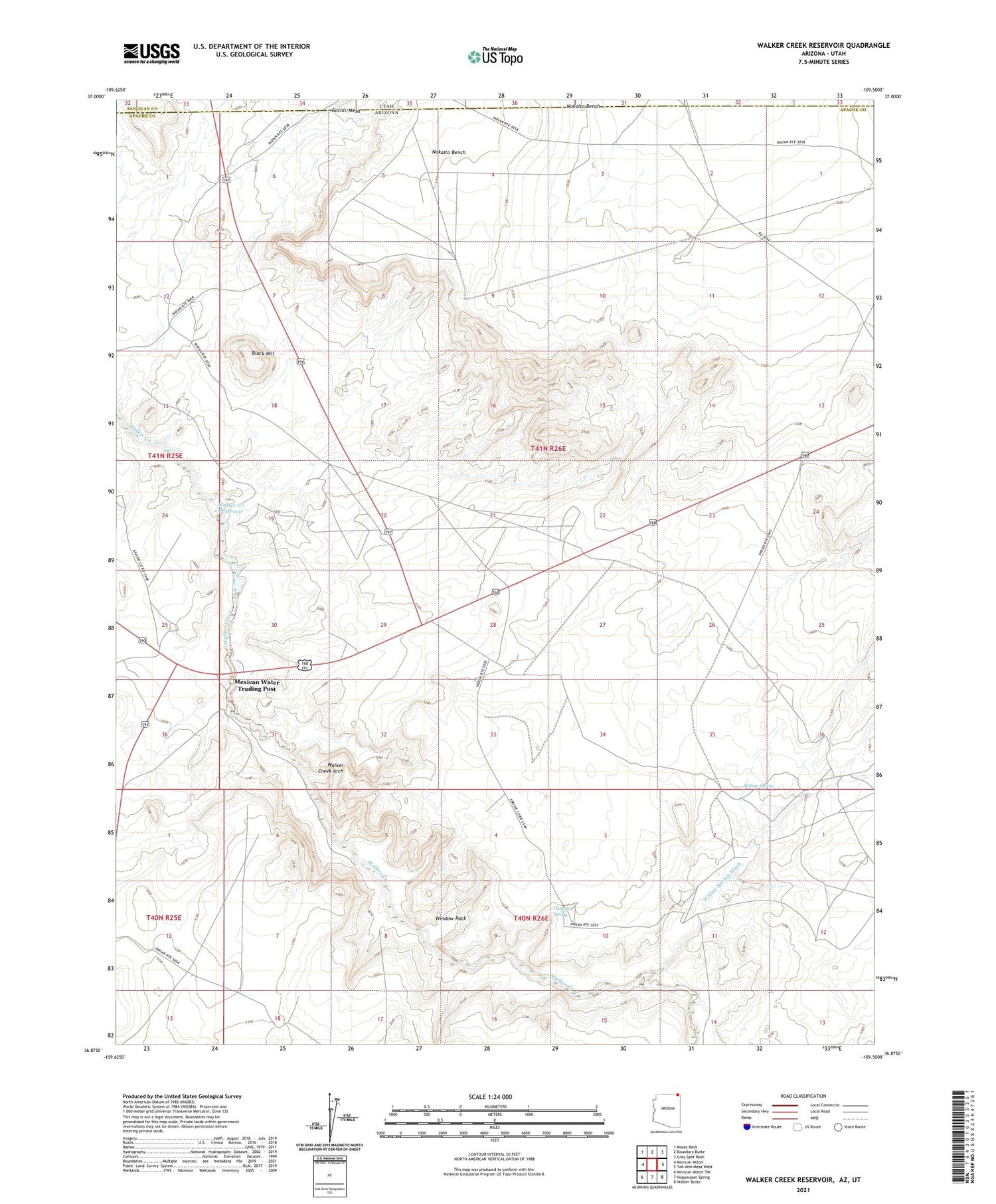 Walker Creek Reservoir Arizona US Topo Map Image