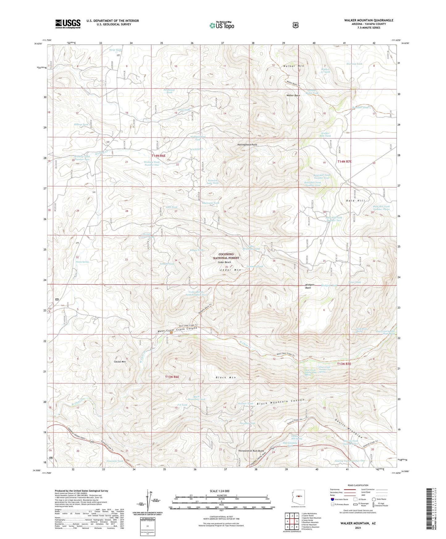 Walker Mountain Arizona US Topo Map Image