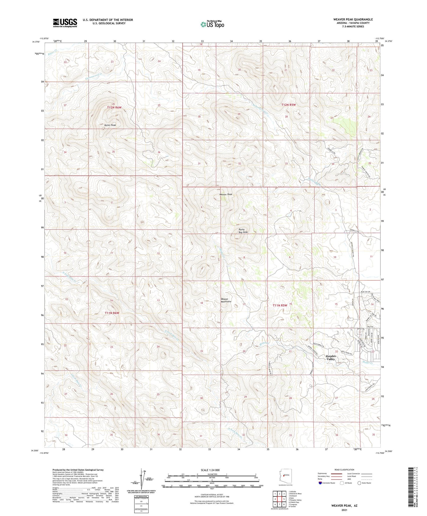 Weaver Peak Arizona US Topo Map Image