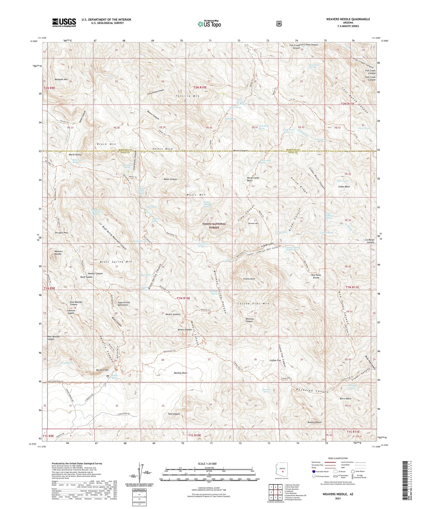 Weavers Needle Arizona US Topo Map Image