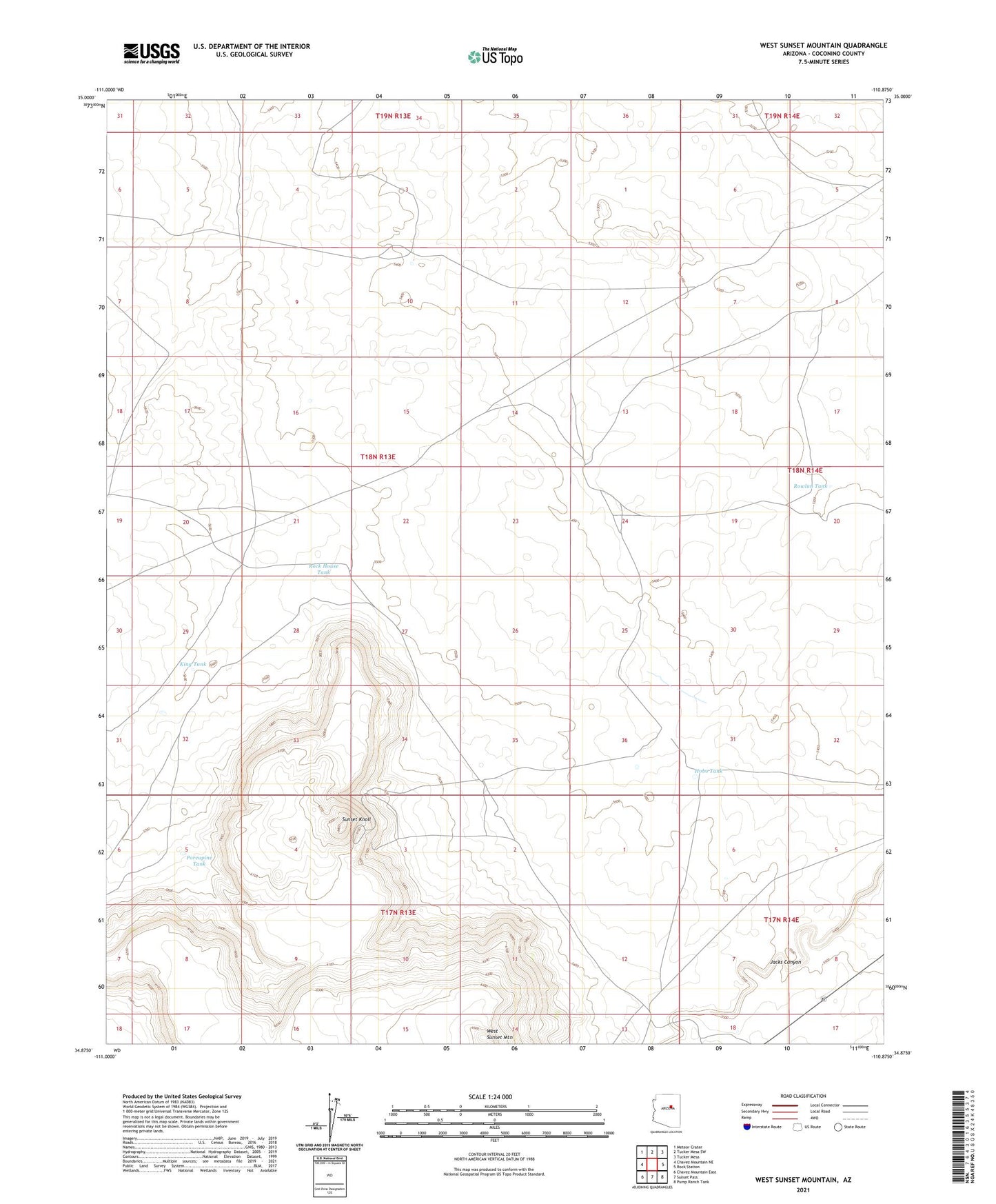 West Sunset Mountain Arizona US Topo Map Image