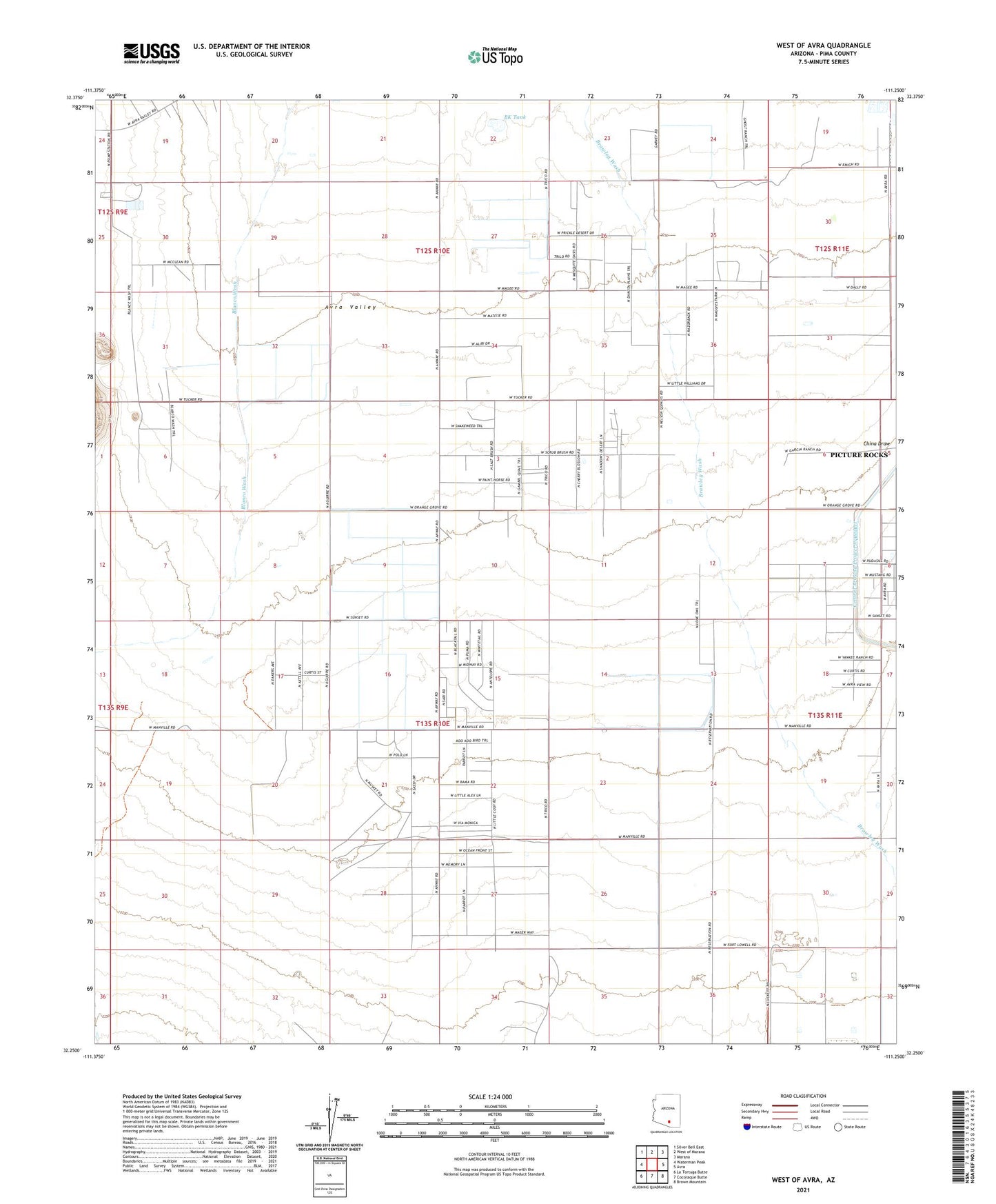 West of Avra Arizona US Topo Map Image