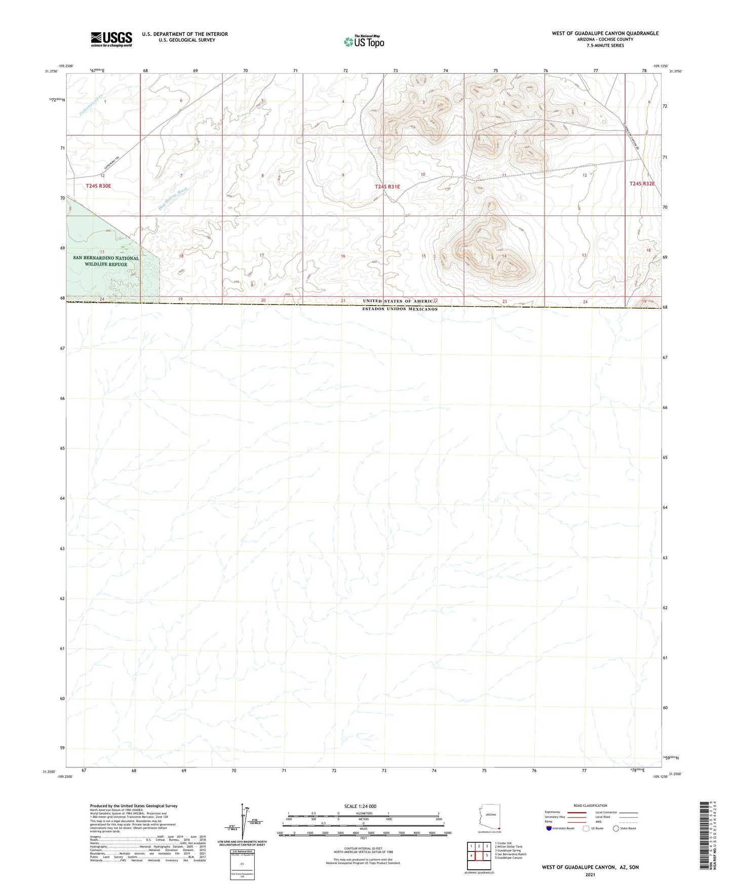 West of Guadalupe Canyon Arizona US Topo Map Image