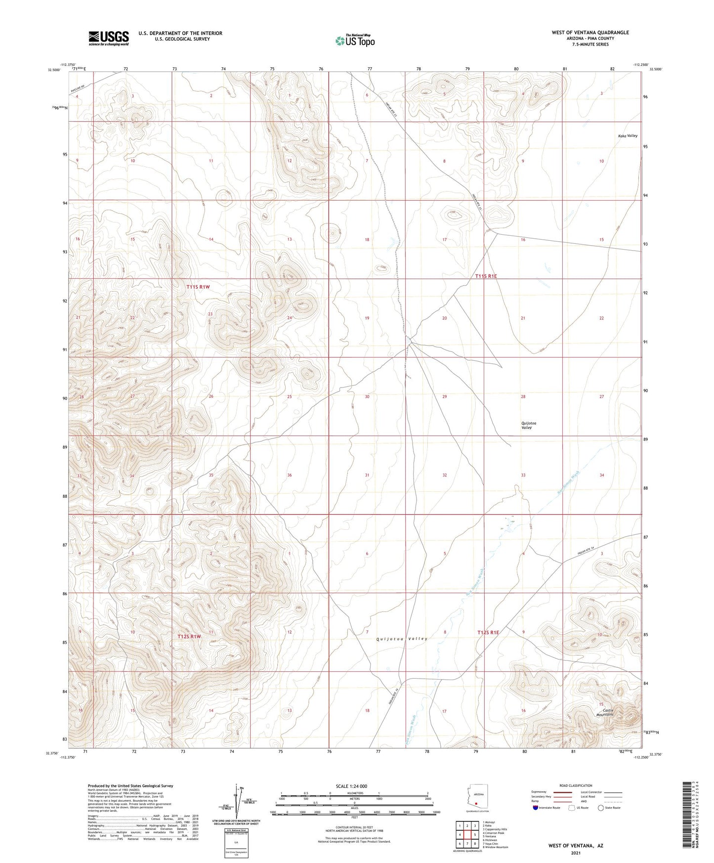 West of Ventana Arizona US Topo Map Image