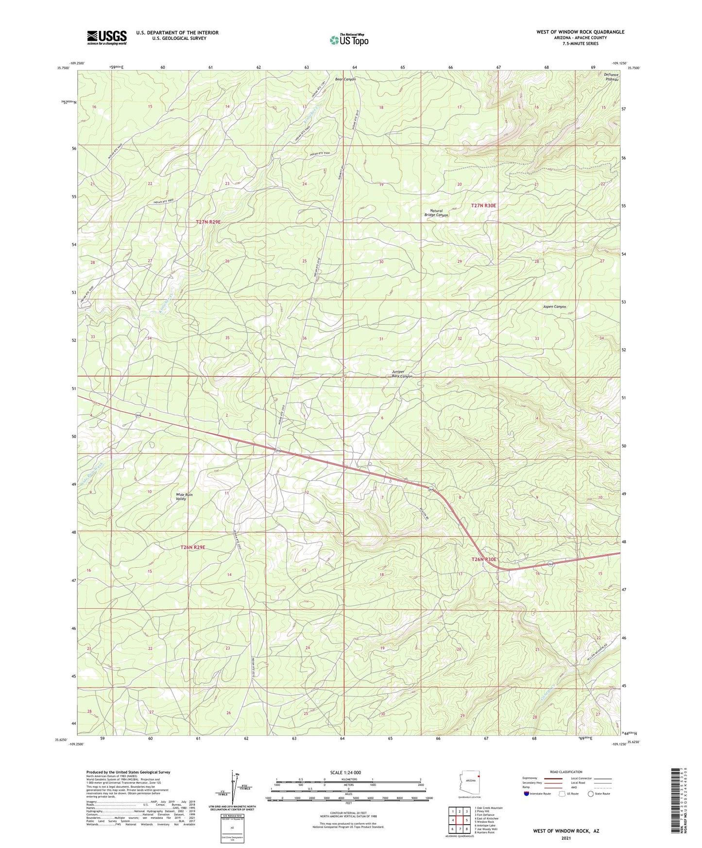 West of Window Rock Arizona US Topo Map Image