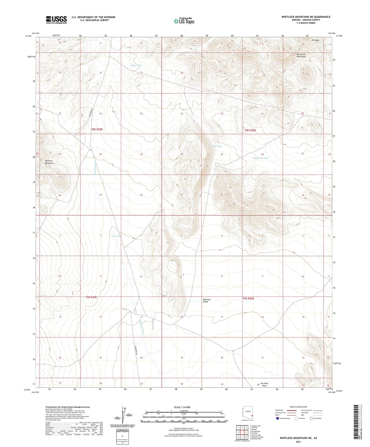 Whitlock Mountains NE Arizona US Topo Map Image