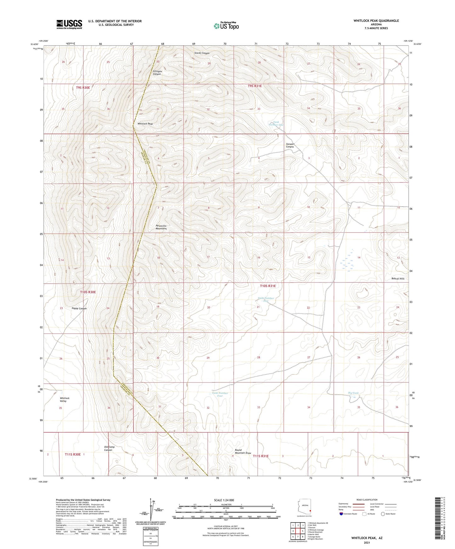Whitlock Peak Arizona US Topo Map Image