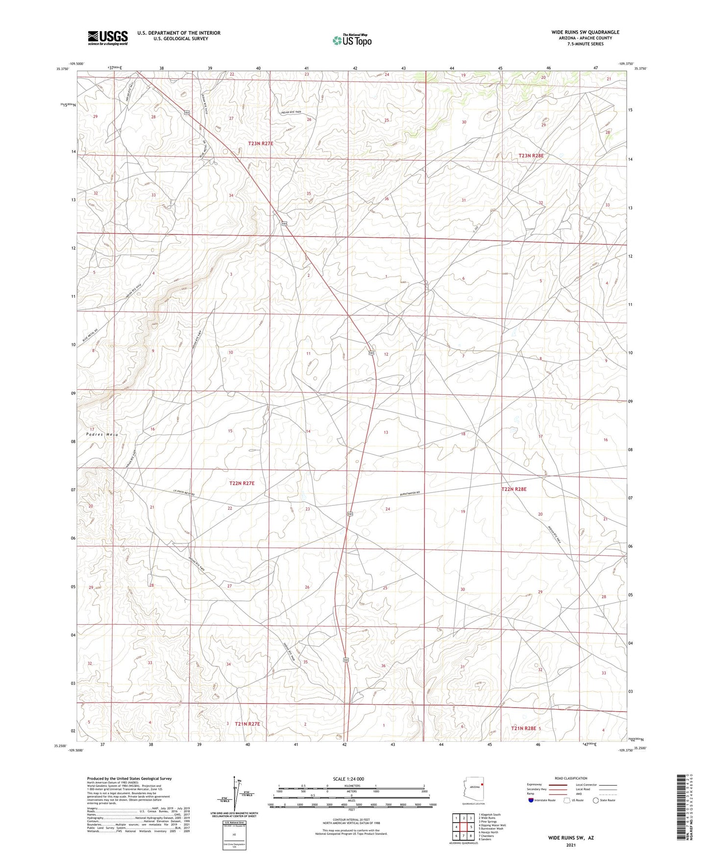 Wide Ruins SW Arizona US Topo Map Image