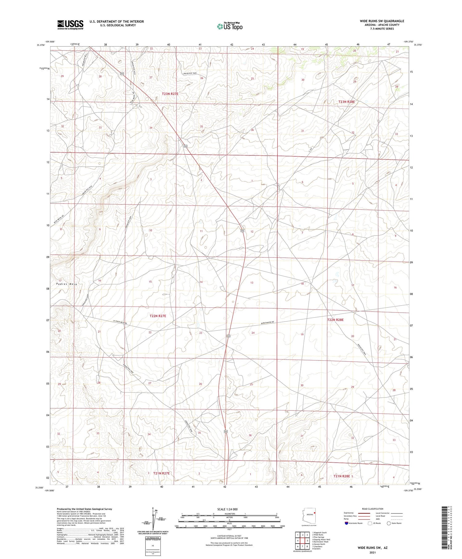 Wide Ruins SW Arizona US Topo Map Image