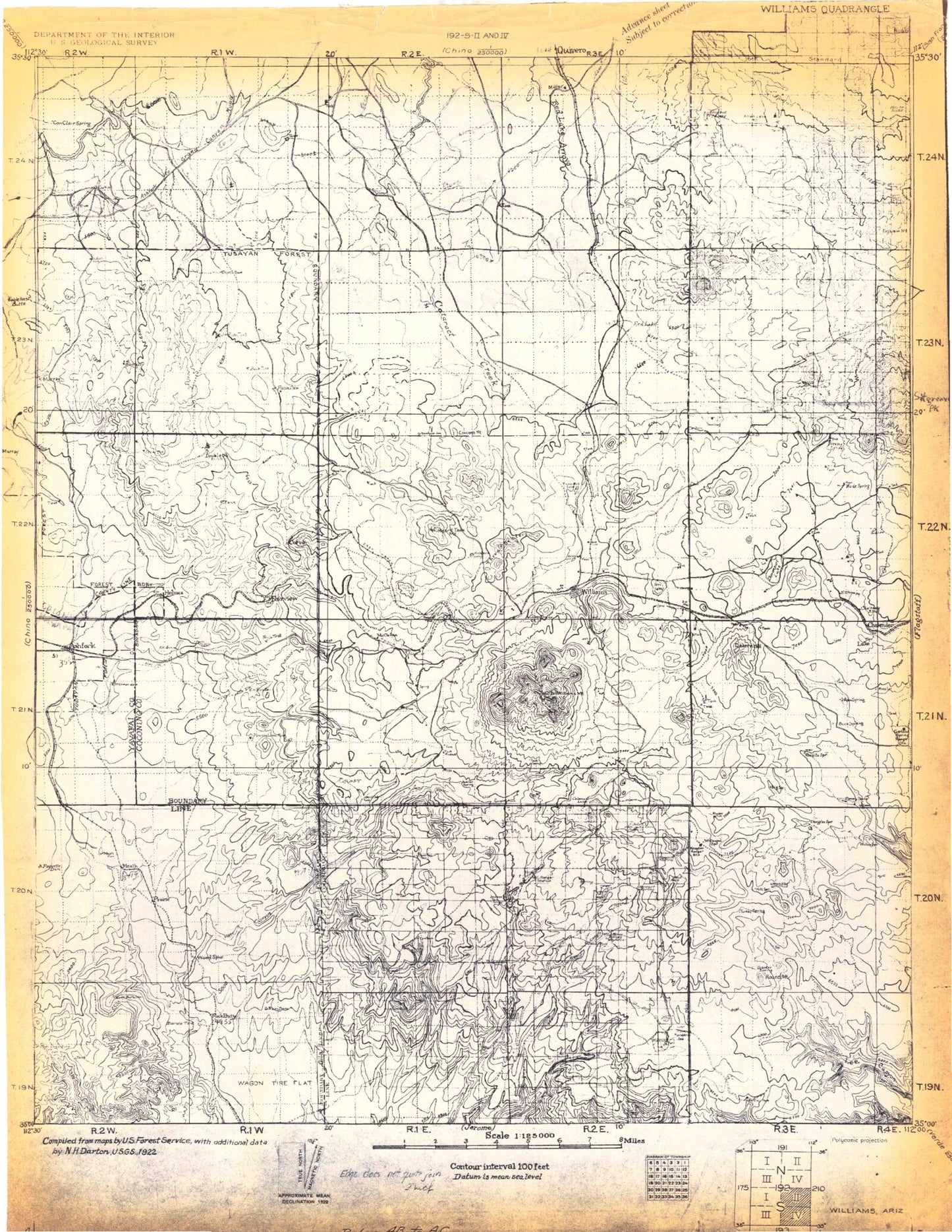 Historic 1922 Williams Arizona 30'x30' Topo Map Image