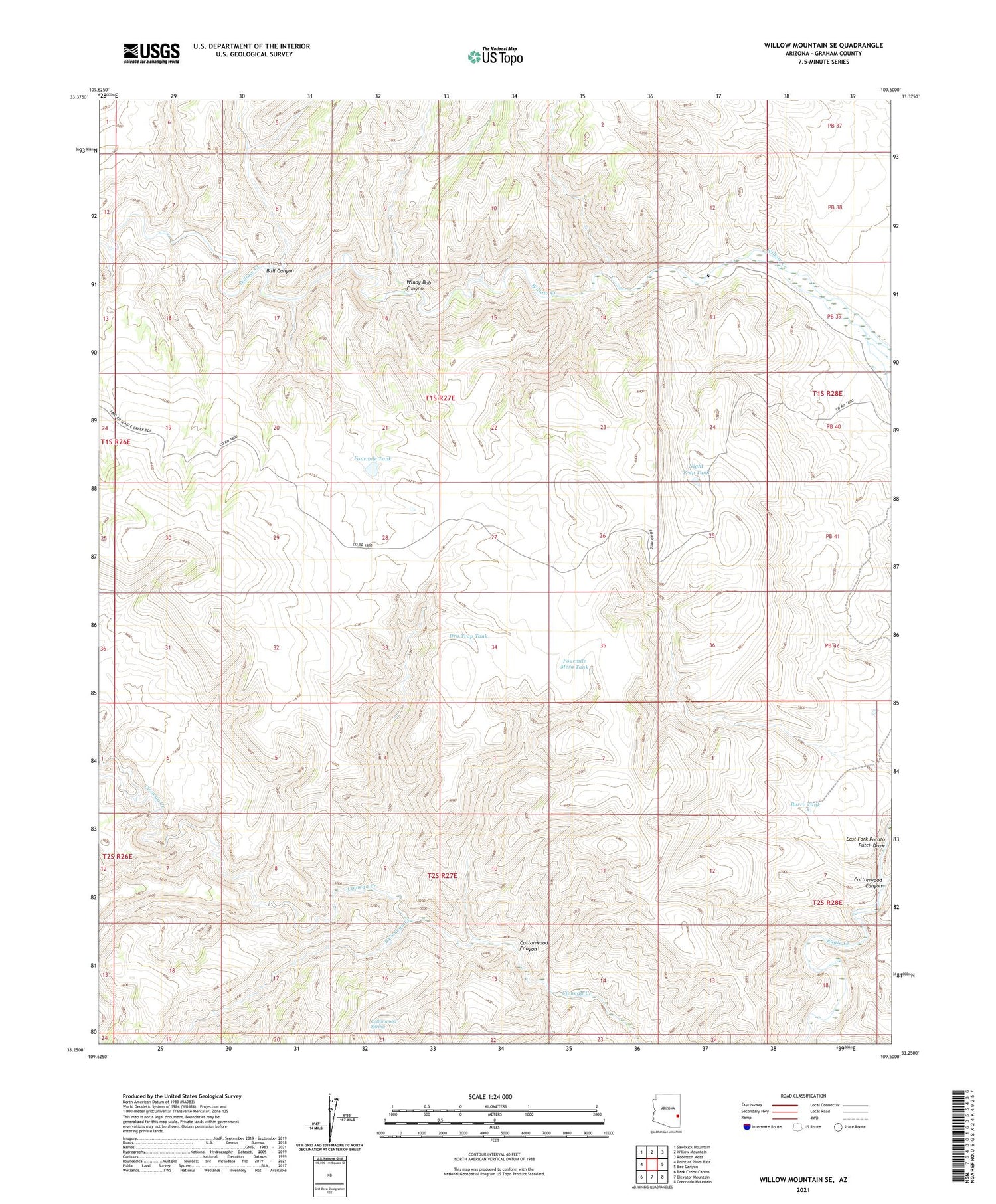Willow Mountain SE Arizona US Topo Map Image