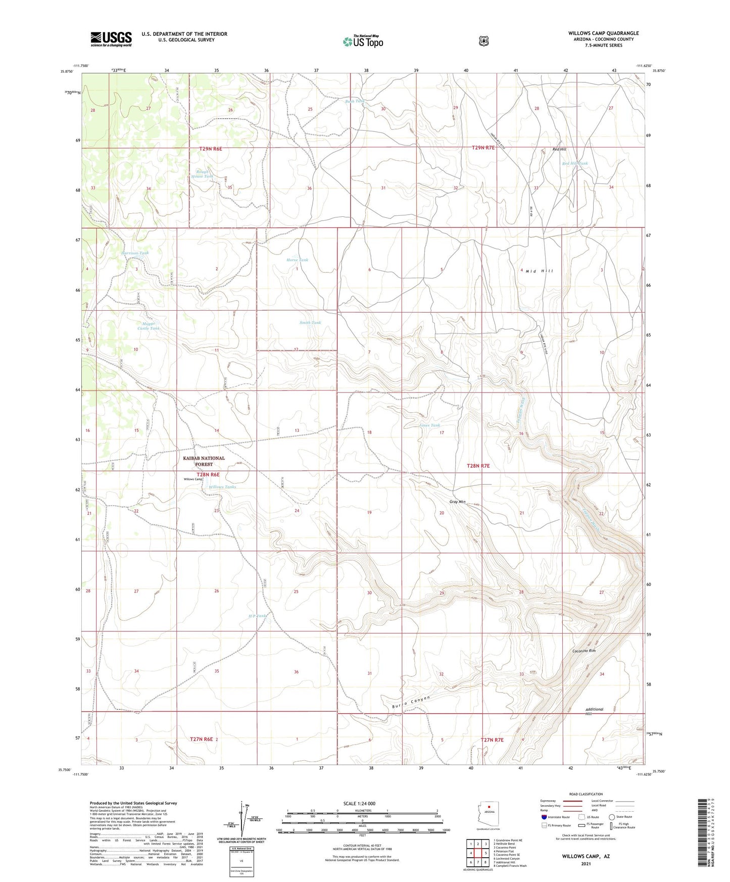 Willows Camp Arizona US Topo Map Image