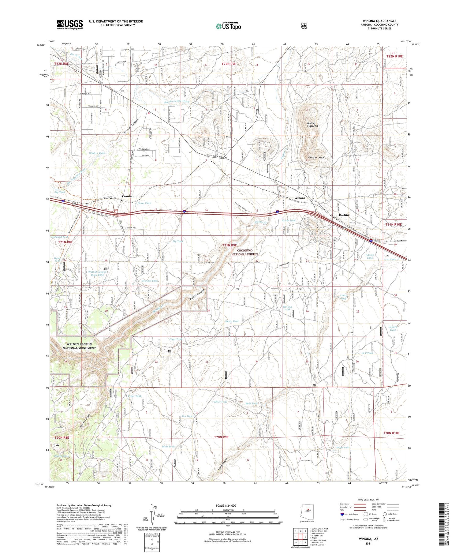 Winona Arizona US Topo Map Image