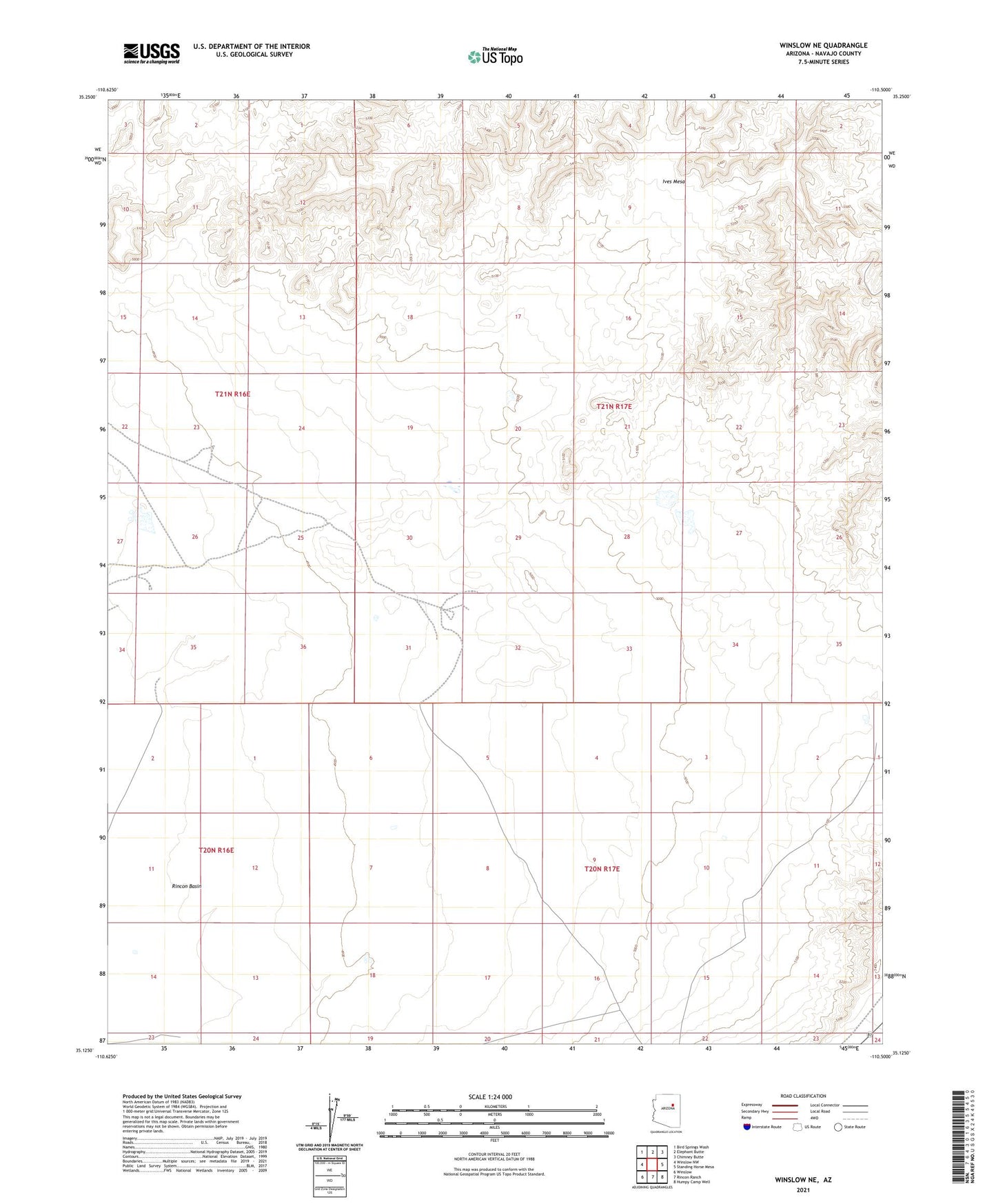 Winslow NE Arizona US Topo Map Image