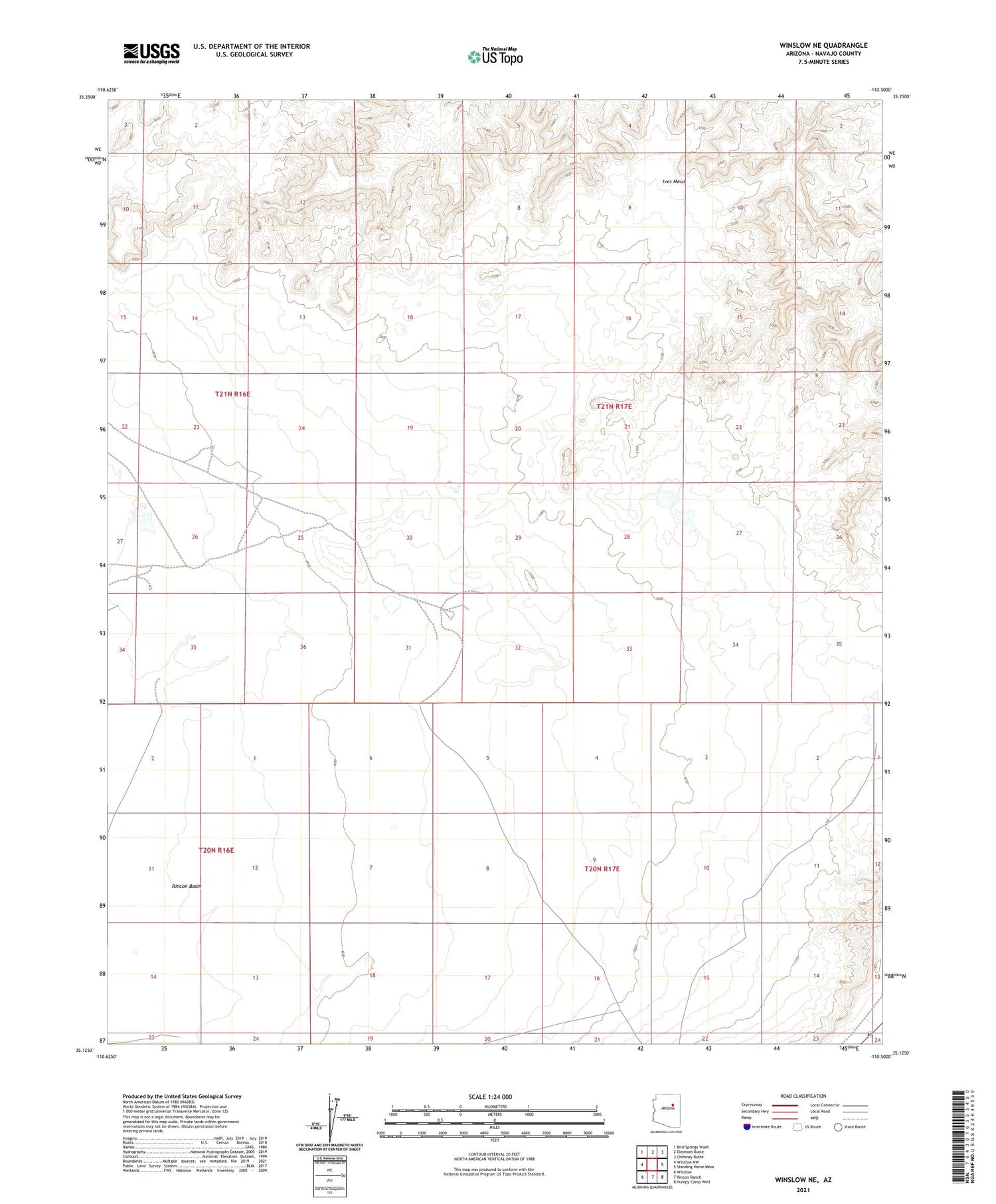 Winslow NE Arizona US Topo Map Image