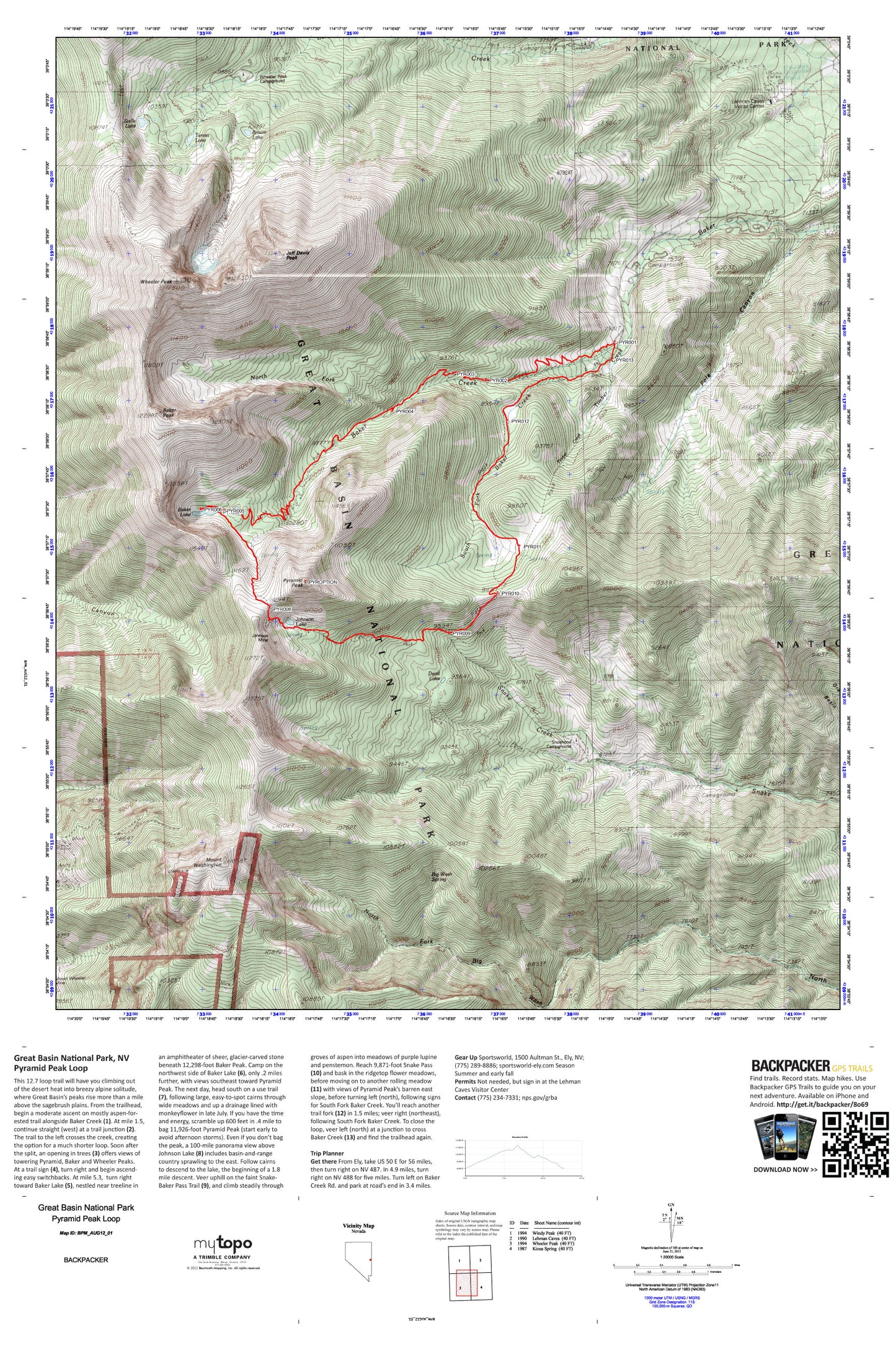 Backpacker Topographic map for Map (Great Basin NP, Nevada) Image