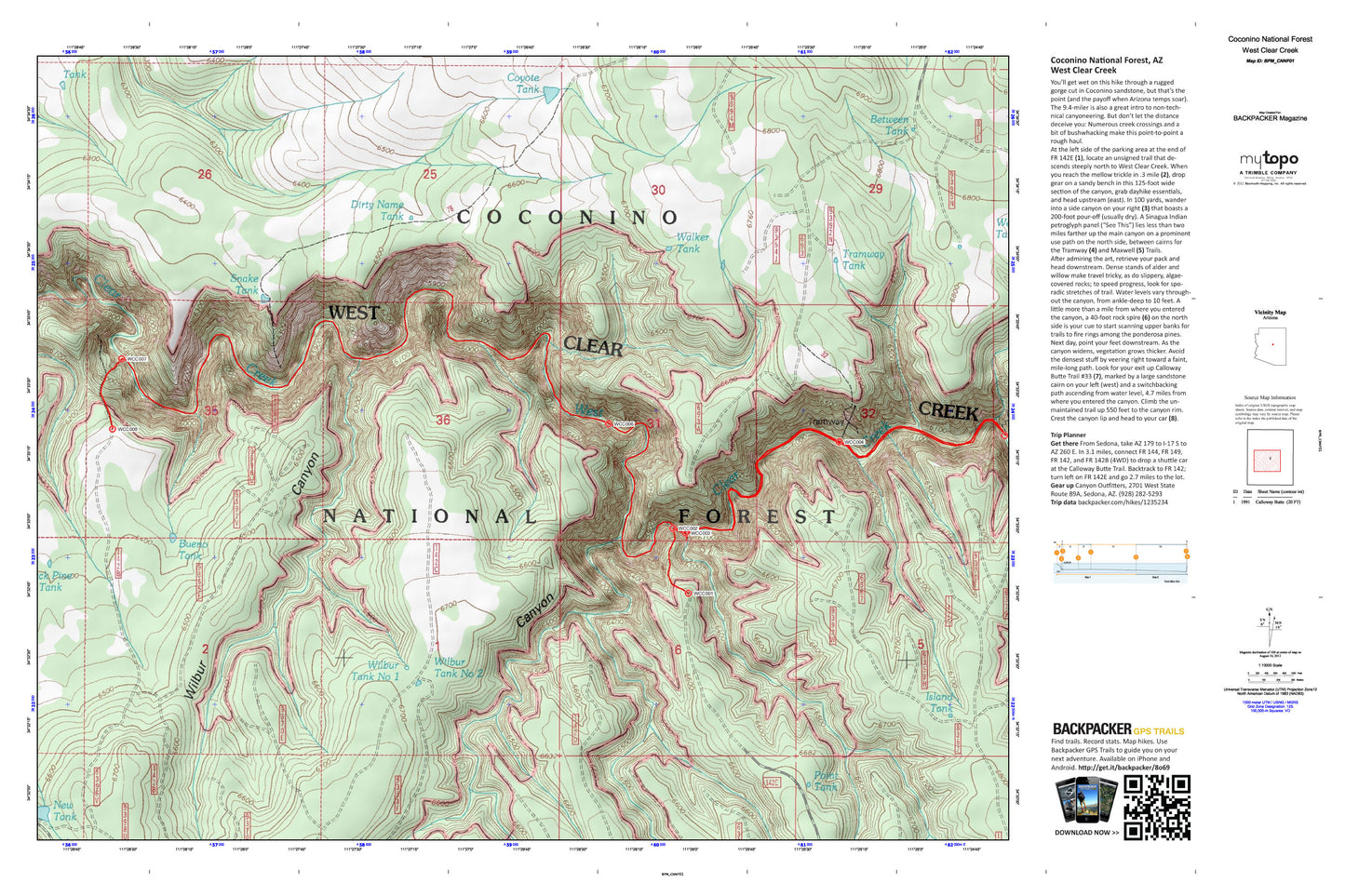 West Clear Creek Map (Coconino NF, Arizona) Image